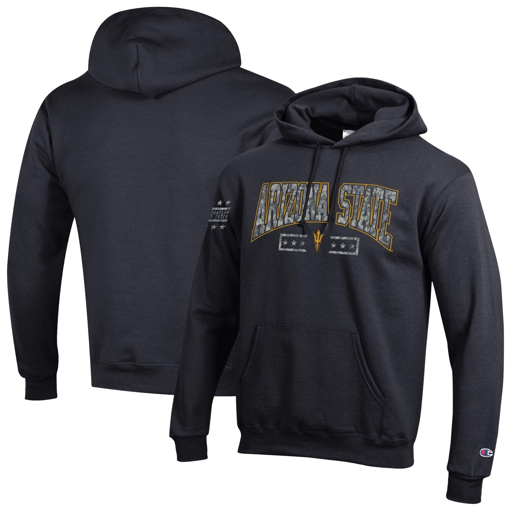 Men's Champion Black Arizona State Sun Devils Operation Hat Trick Camo Script Powerblend Fleece Hoodie