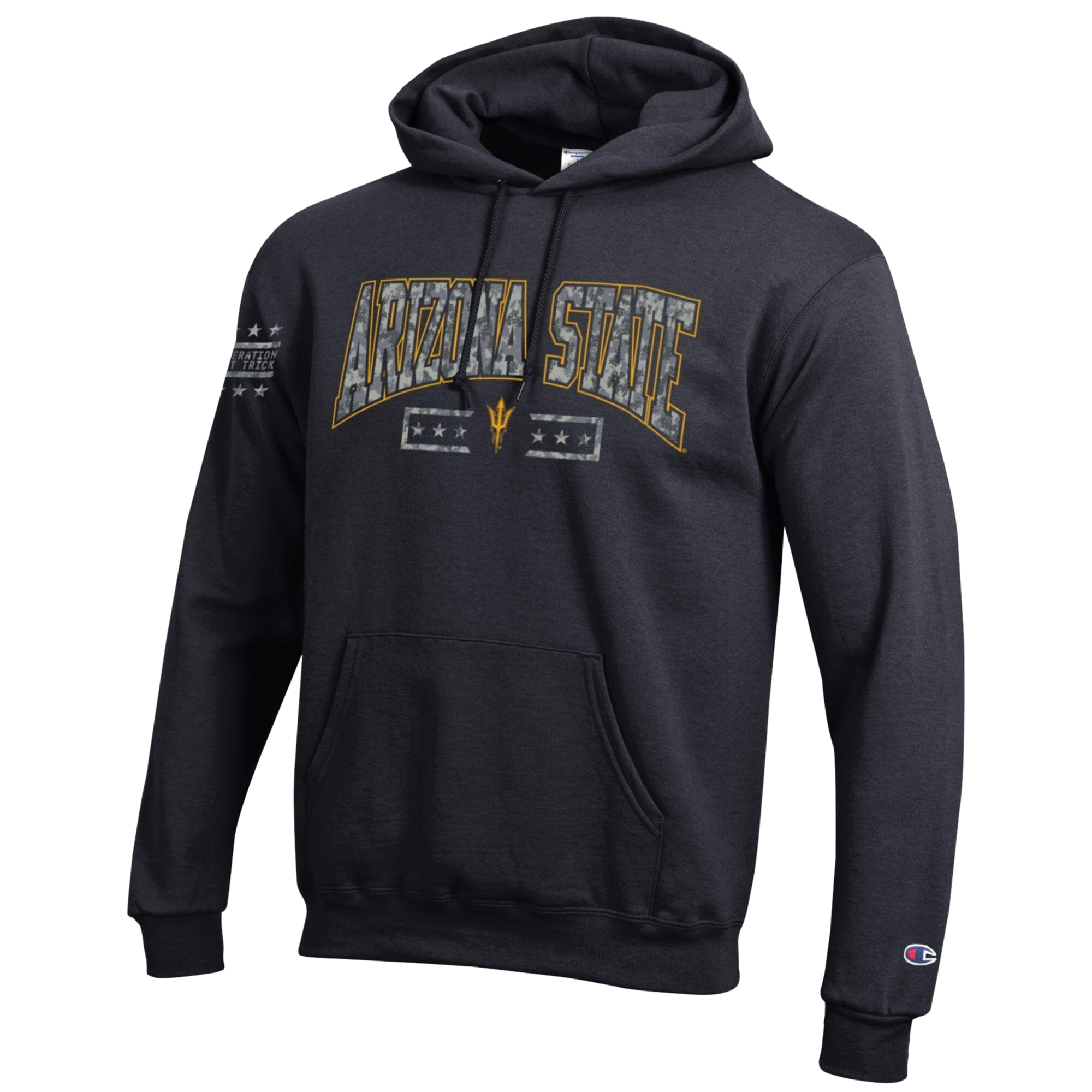 Men's Champion Black Arizona State Sun Devils Operation Hat Trick Camo Script Powerblend Fleece Hoodie