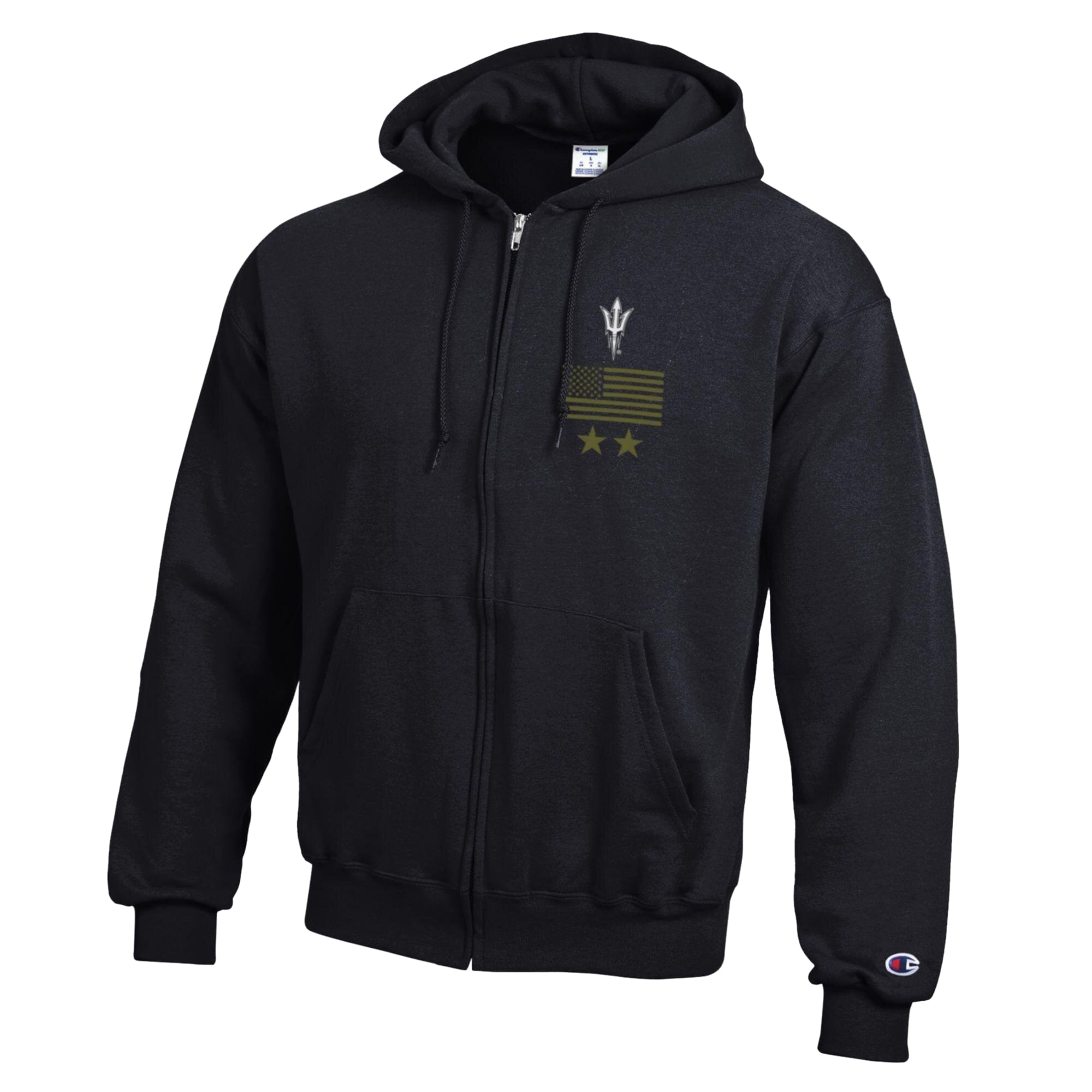 Men's Champion Black Arizona State Sun Devils Operation Hat Trick Flag Powerblend Fleece Full-Zip Hoodie