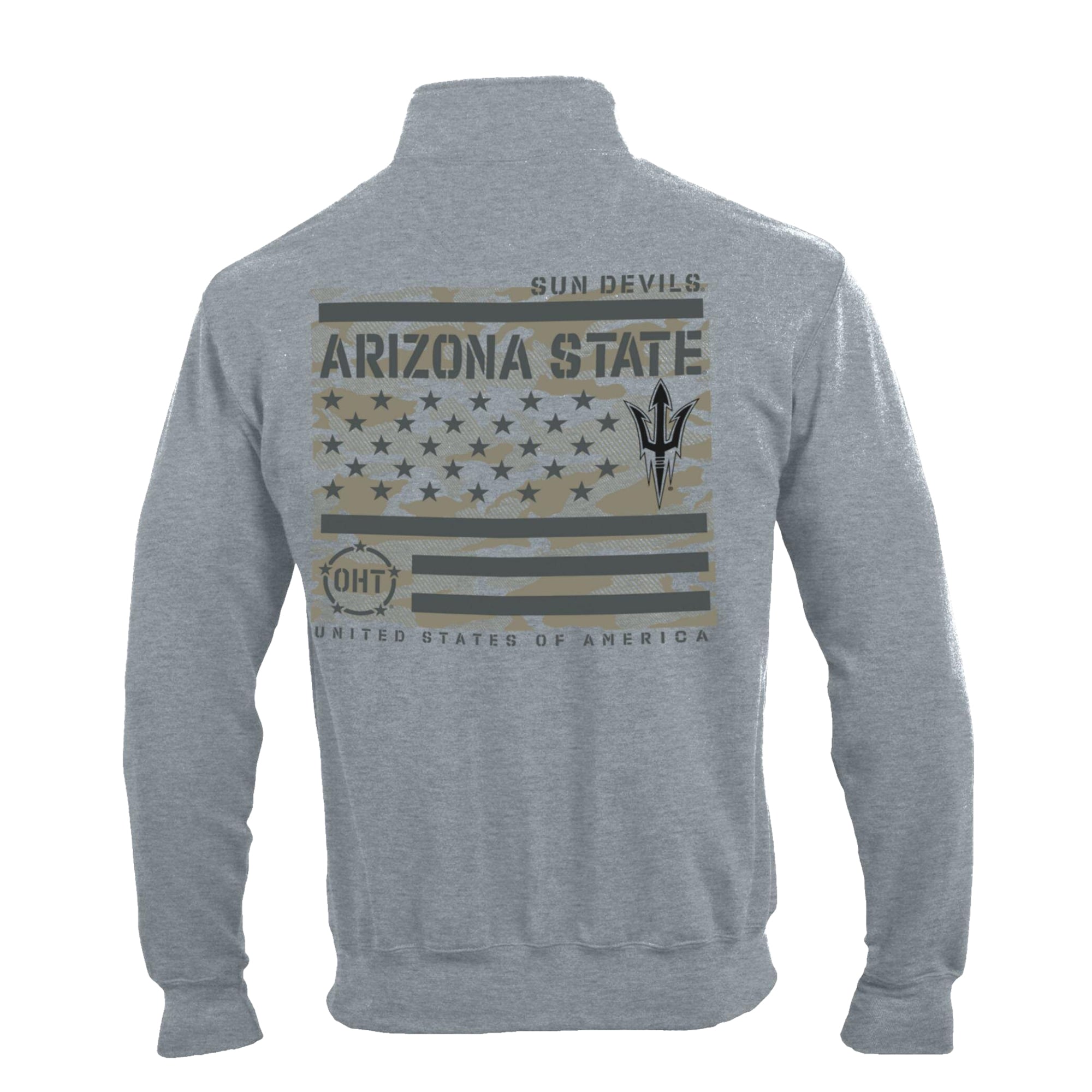 Men's Champion Gray Arizona State Sun Devils Operation Hat Trick Flag Powerblend Fleece Quarter-Zip Pullover