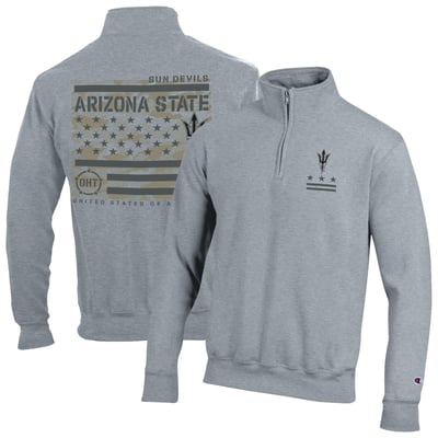  Arizona State Sun Devils Champion Operation Hat Trick Flag Powerblend Fleece Quarter-Zip Pullover - Heather Gray