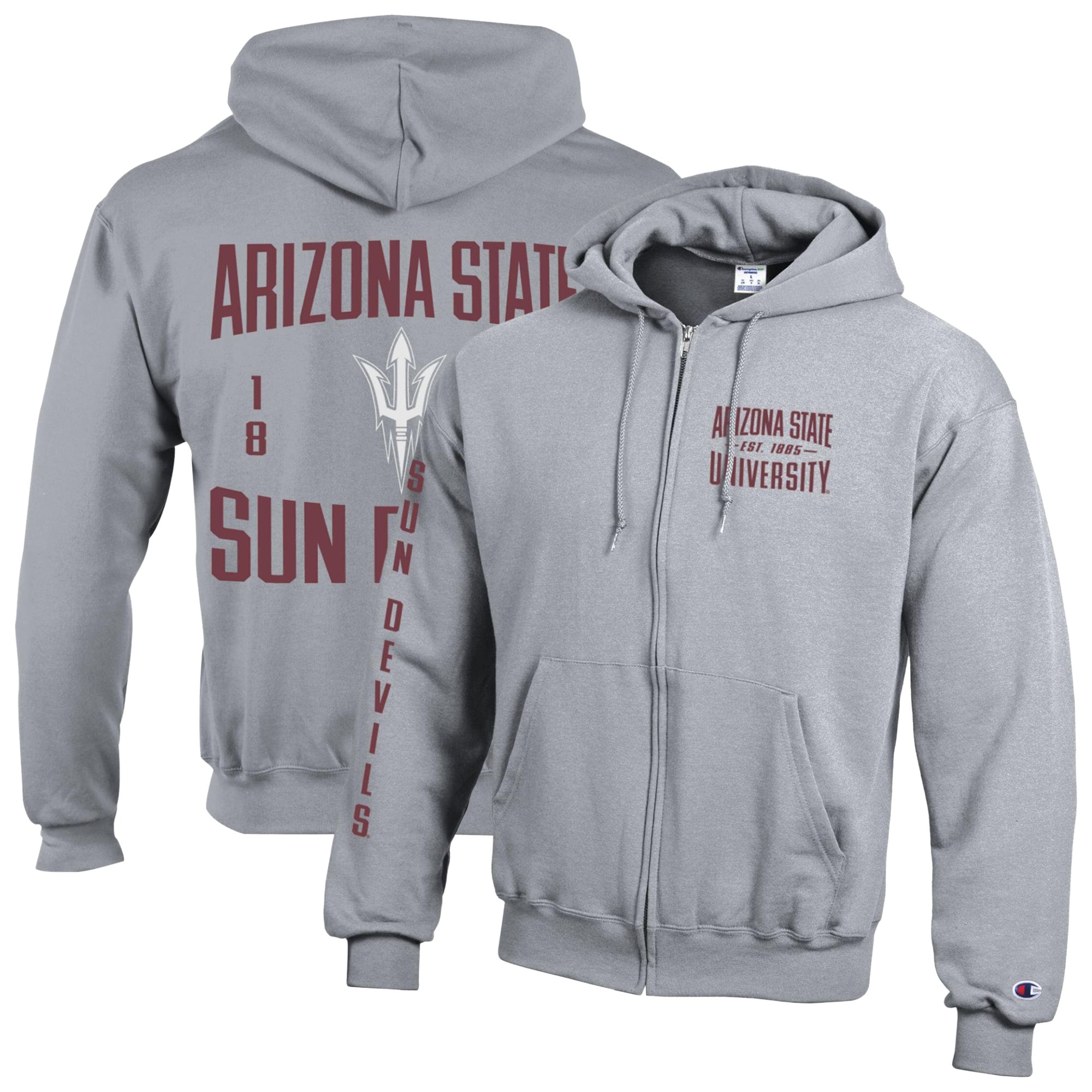 Men's Champion  Heather Gray Arizona State Sun Devils Varsity Powerblend Full-Zip Fleece Hoodie