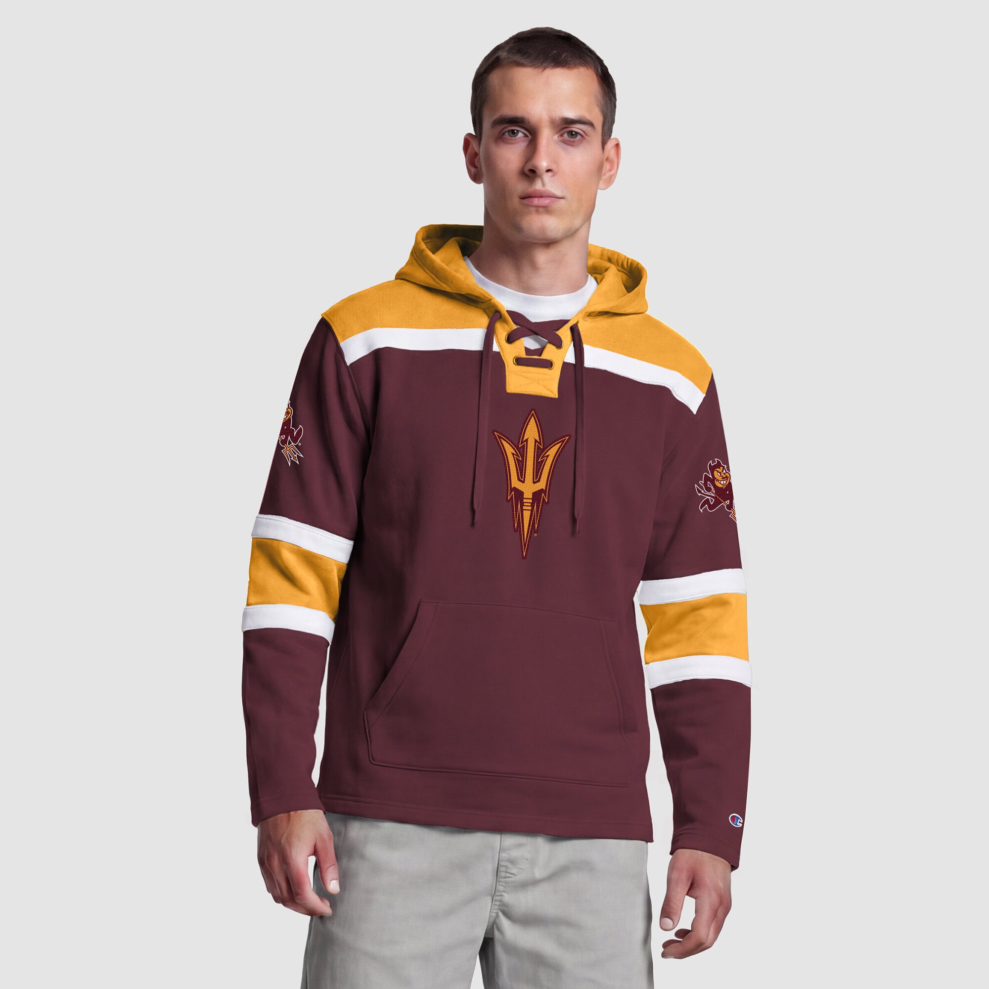 Sweat à capuche en polaire Champion marron Arizona State Sun Devils Lacer pour homme