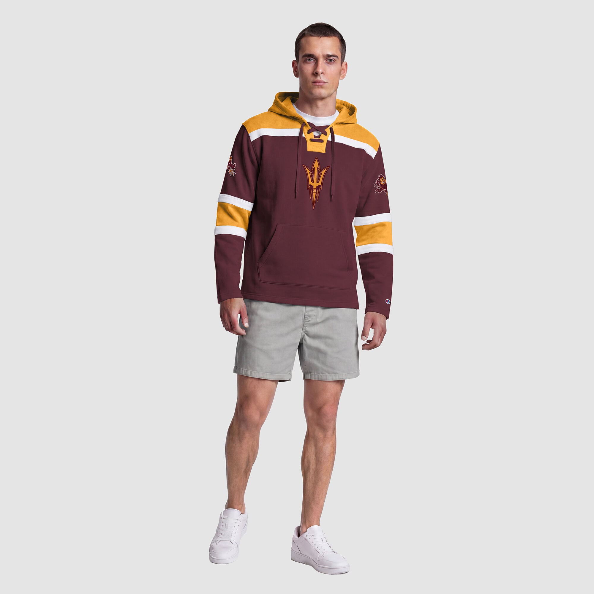 Sweat à capuche en polaire Champion marron Arizona State Sun Devils Lacer pour homme