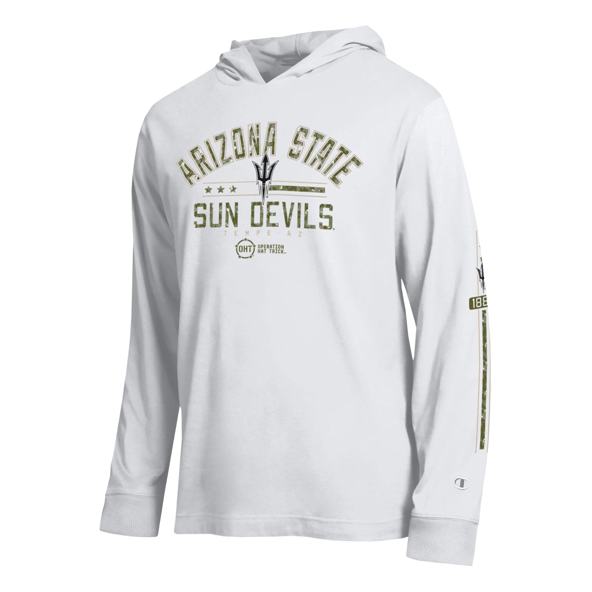 T-shirt à manches longues et capuche Champion blanc Arizona State Sun Devils Operation Hat Trick pour homme