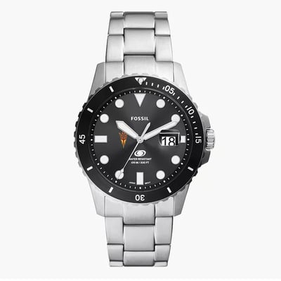 Arizona State Sun Devils Fossil Blue Dive Three-Hand Date Stainless Steel Watch - Silver