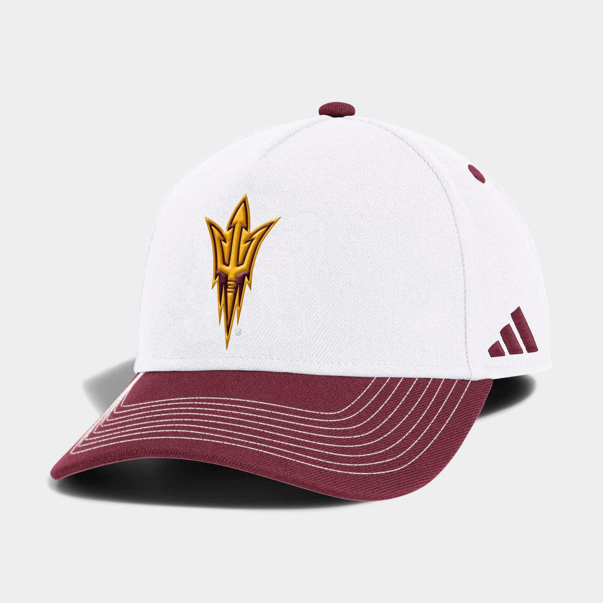 Casquette unisexe adidas blanche/bordeaux Arizona State Sun Devils 2026 Sideline A-Frame ajustable