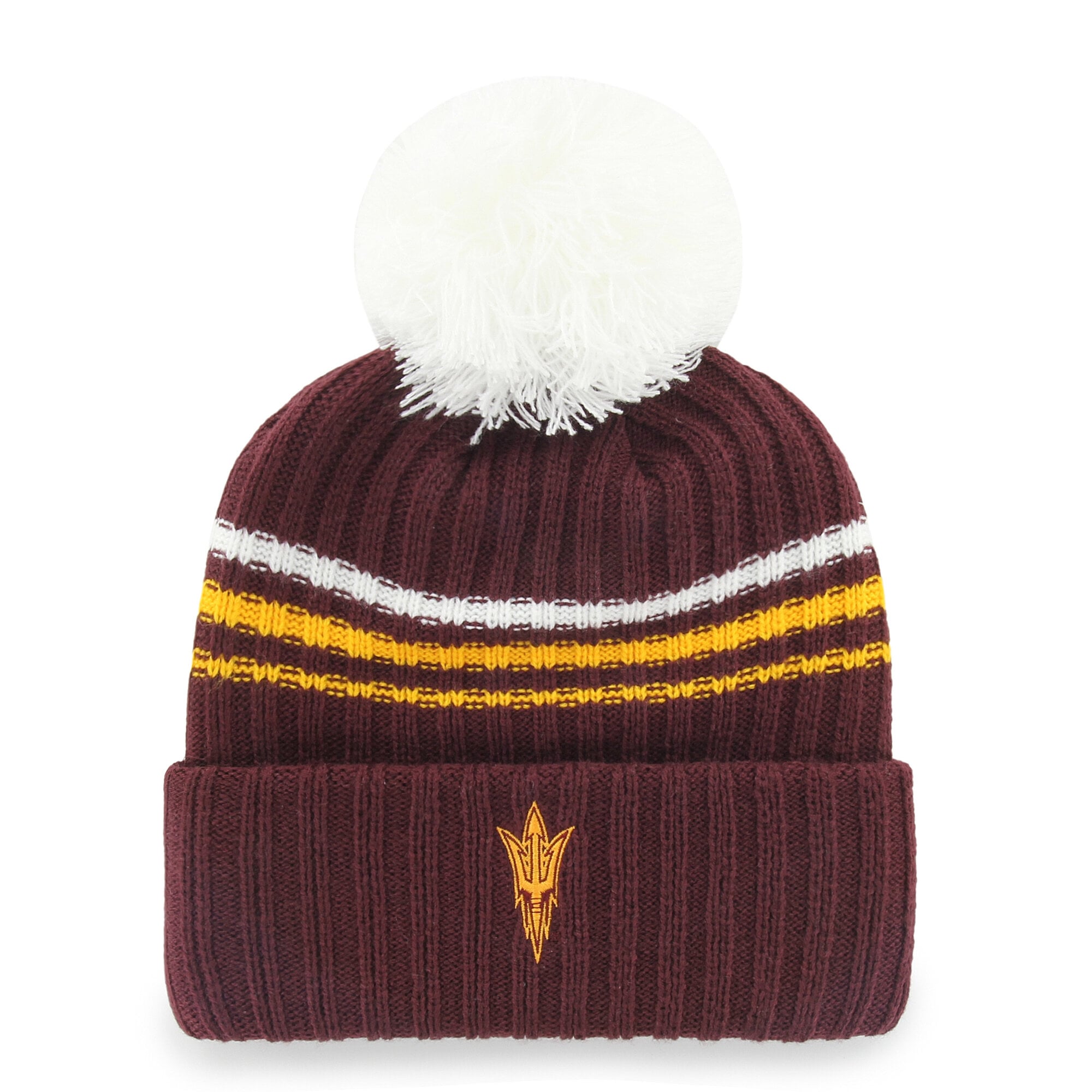 Bonnet tricoté à pompon et inscription duveteuse, modèle saisonnier Arizona State Sun Devils, couleur bordeaux n° 47, pour femme