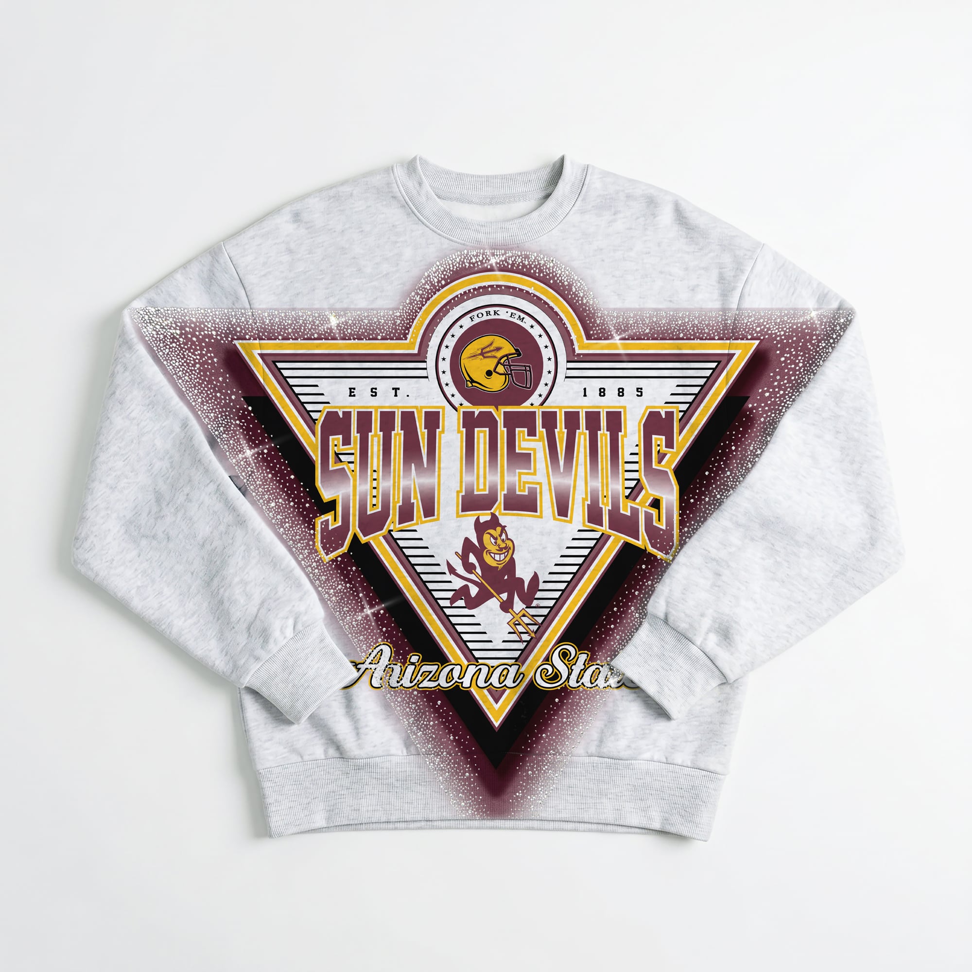 Women's Gameday Couture Gray Arizona State Sun Devils Chasing Victory Rhinestone Spray Oversized Fleece Sweatshirt