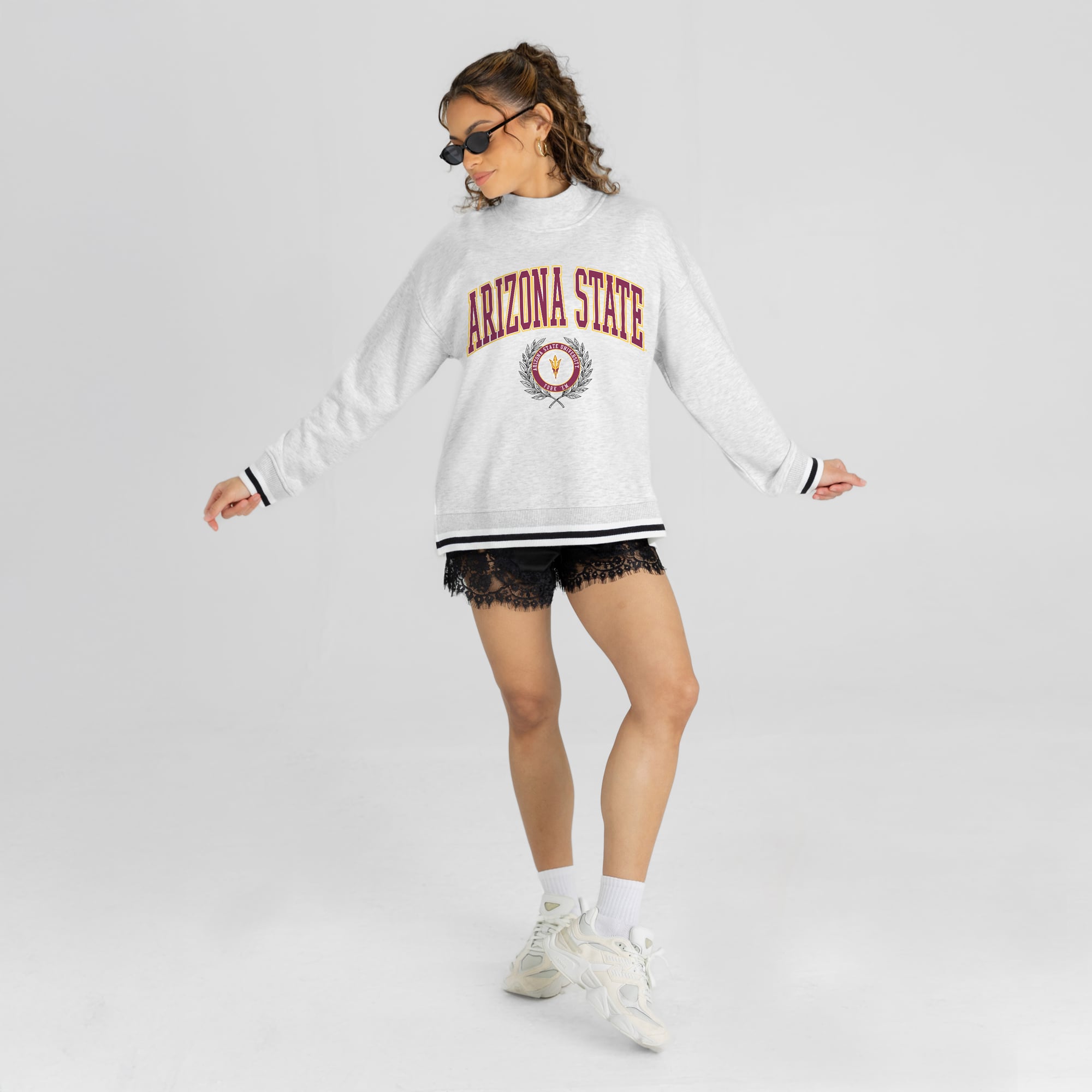 Sweat-shirt à col montant rayures contrastées Arizona State Sun Devils Rally Point pour femme, gris, collection Gameday Couture