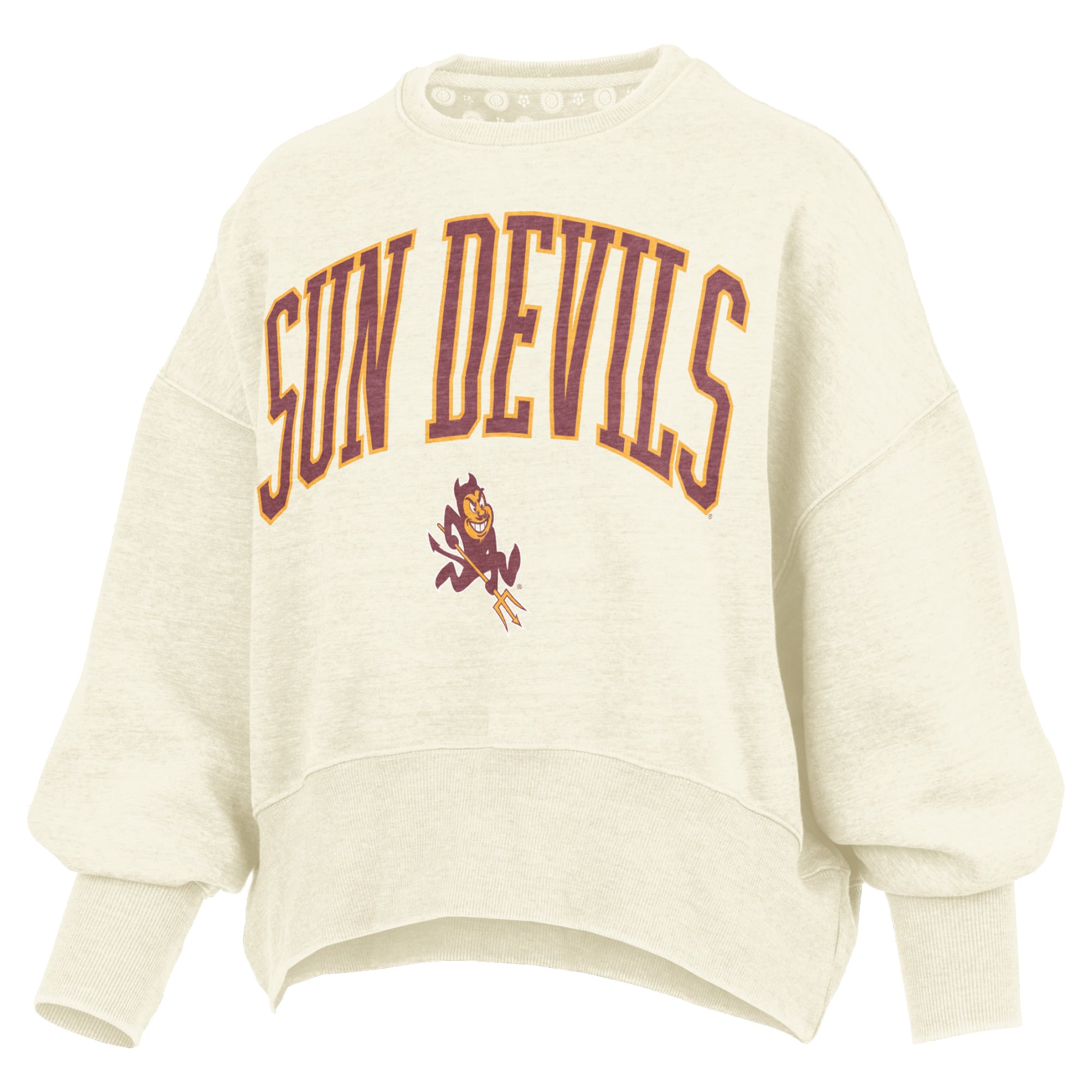 Women's Pressbox Natural Arizona State Sun Devils Oversized Waist-Length Crewneck Sweatshirt
