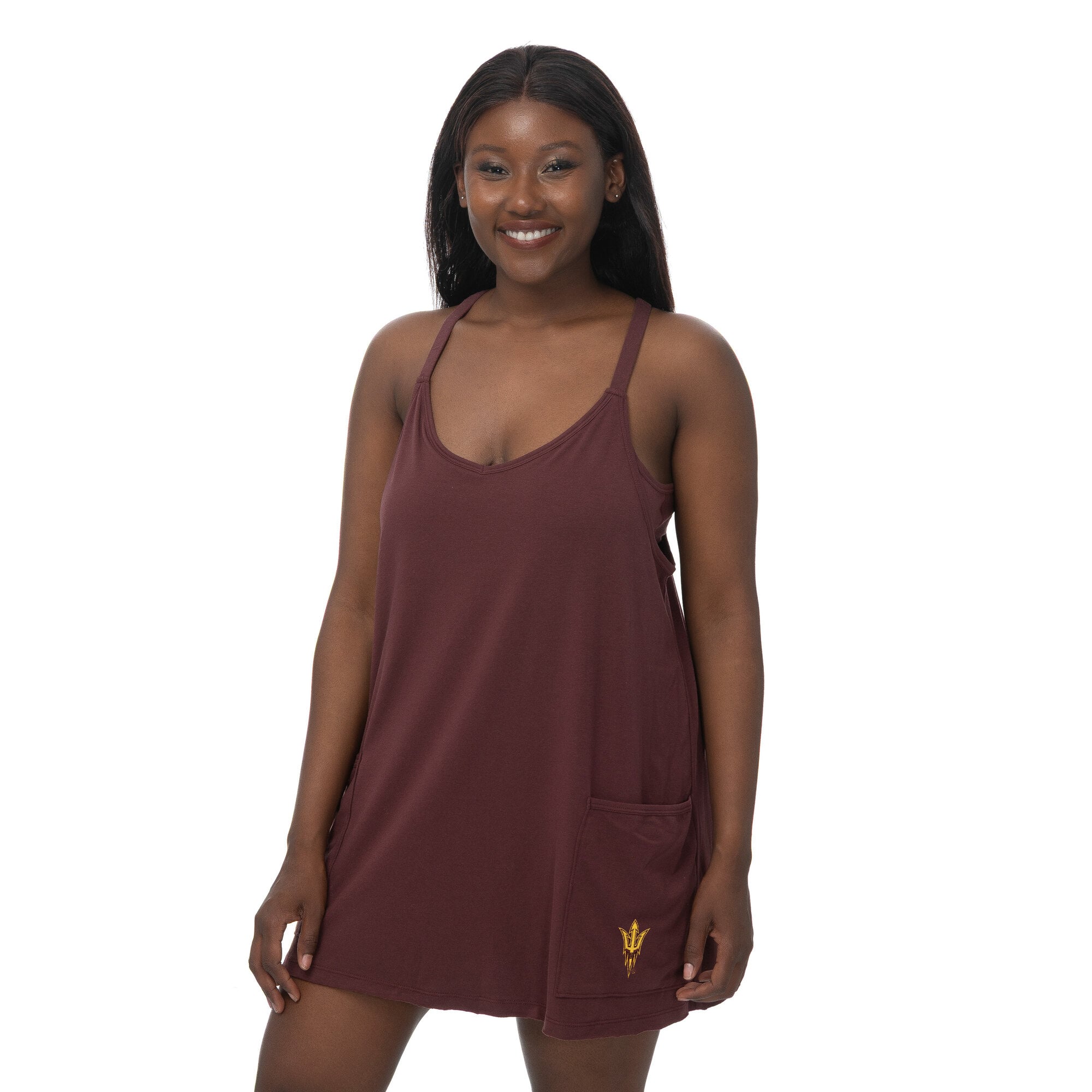 Robe-jupe-short ZooZatz marron pour femme, modèle Arizona State Sun Devils Active, en mélange de trois tissus et poches.
