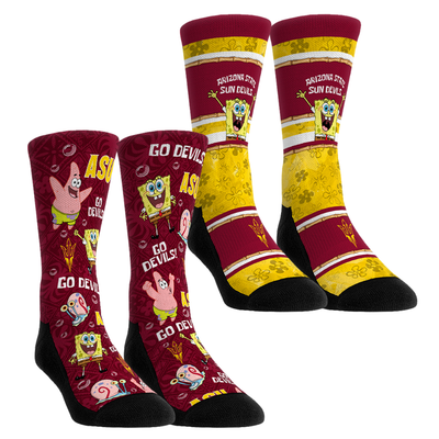  Arizona State Sun Devils Rock Em Youth SpongeBob SquarePants Two-Pack Crew Socks Set - Maroon