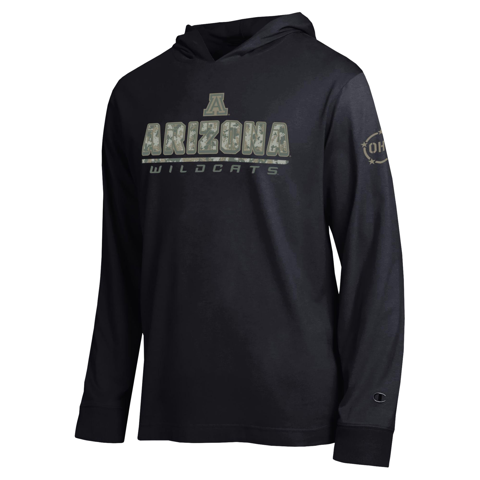 Men's Champion Black Arizona Wildcats Operation Hat Trick Camo Script Hooded Long Sleeve T-Shirt