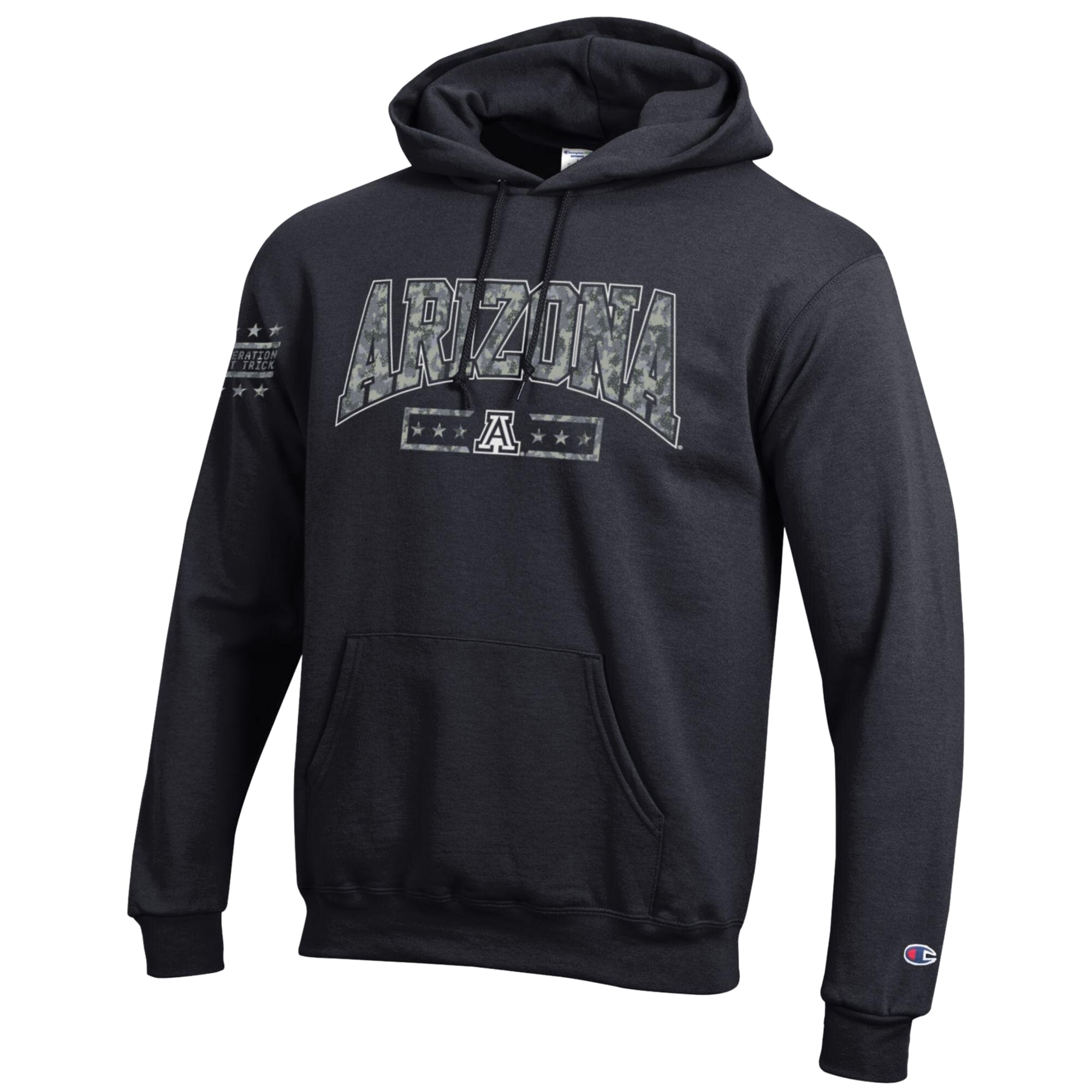 Men's Champion Black Arizona Wildcats Operation Hat Trick Camo Script Powerblend Fleece Hoodie