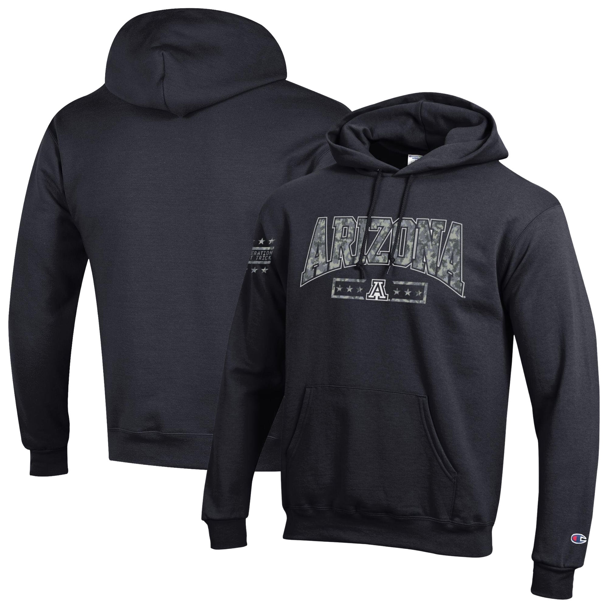 Men's Champion Black Arizona Wildcats Operation Hat Trick Camo Script Powerblend Fleece Hoodie