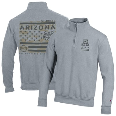  Arizona Wildcats Champion Operation Hat Trick Flag Powerblend Fleece Quarter-Zip Pullover - Gray