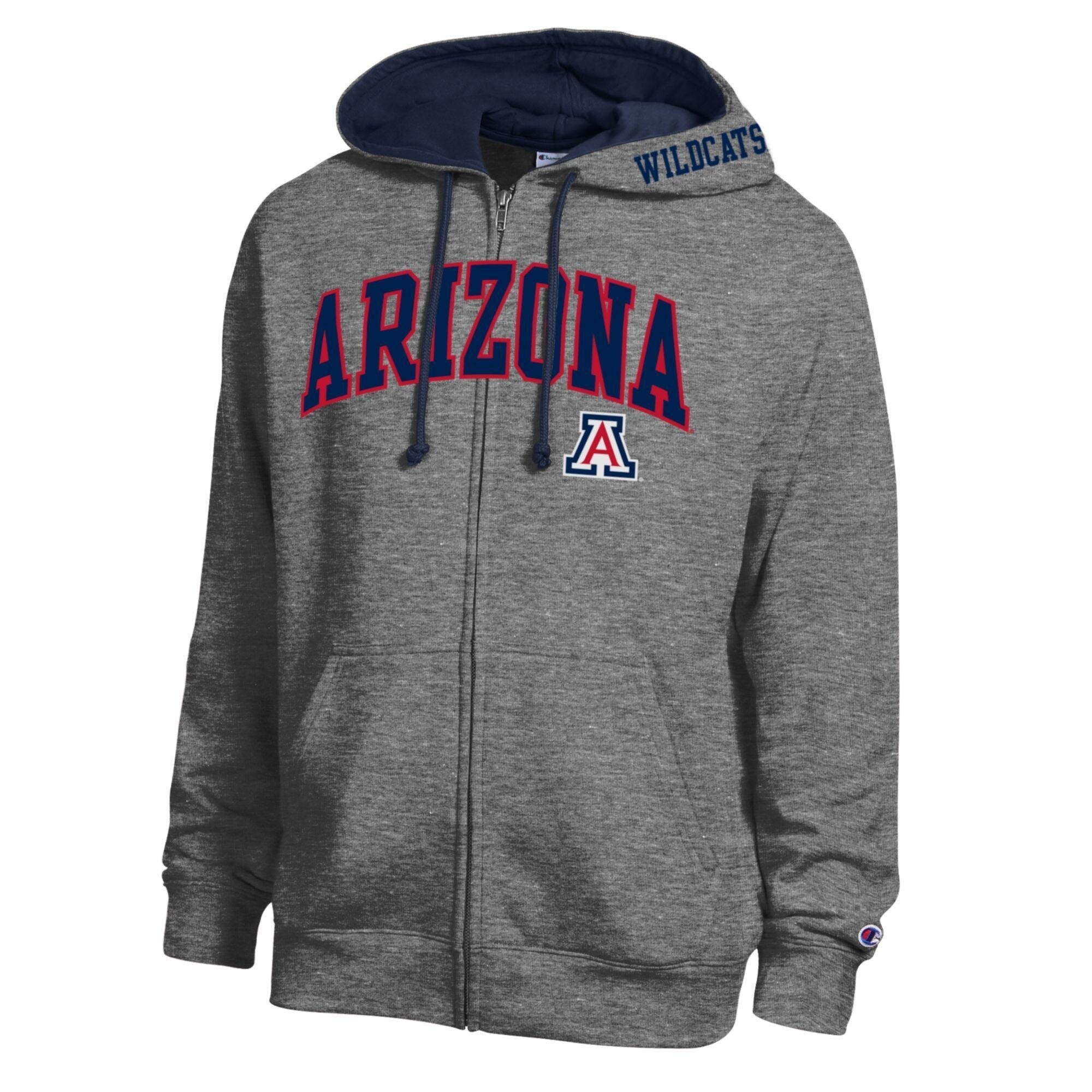 Sweat à capuche zippé en polaire Champion Heather Charcoal Arizona Wildcats Arch Logo pour homme