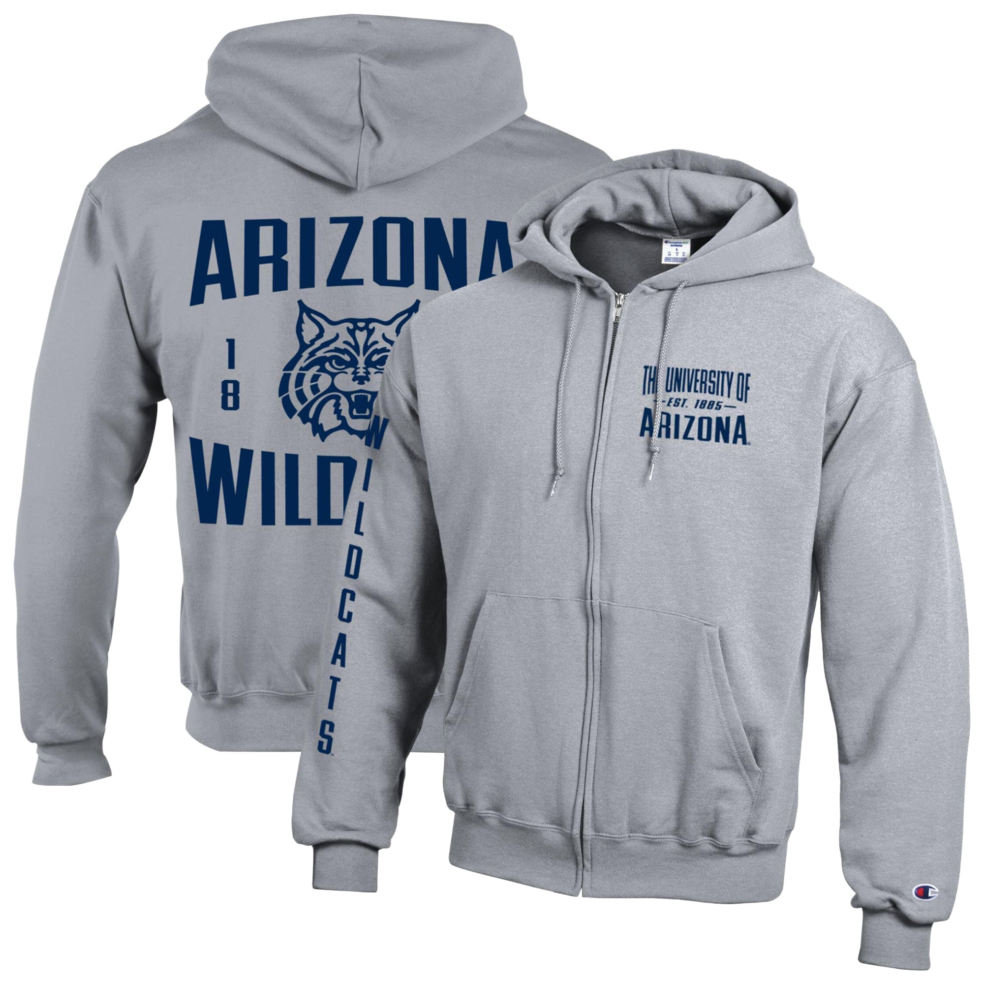 Men's Champion Heather Gray Arizona Wildcats Varsity Powerblend Full-Zip Fleece Hoodie