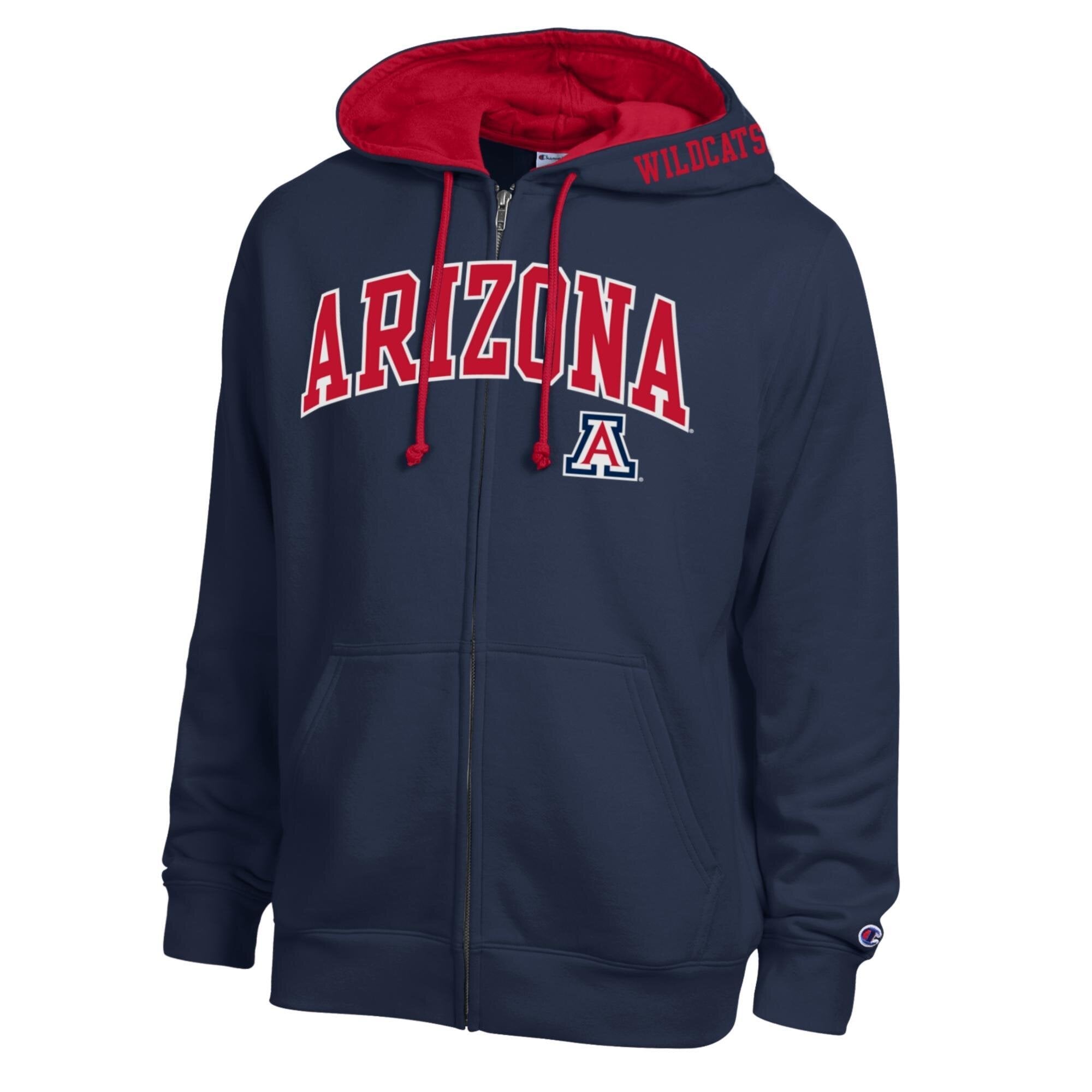 Men's Champion Navy Arizona Wildcats Arch Logo Full-Zip Fleece Hoodie