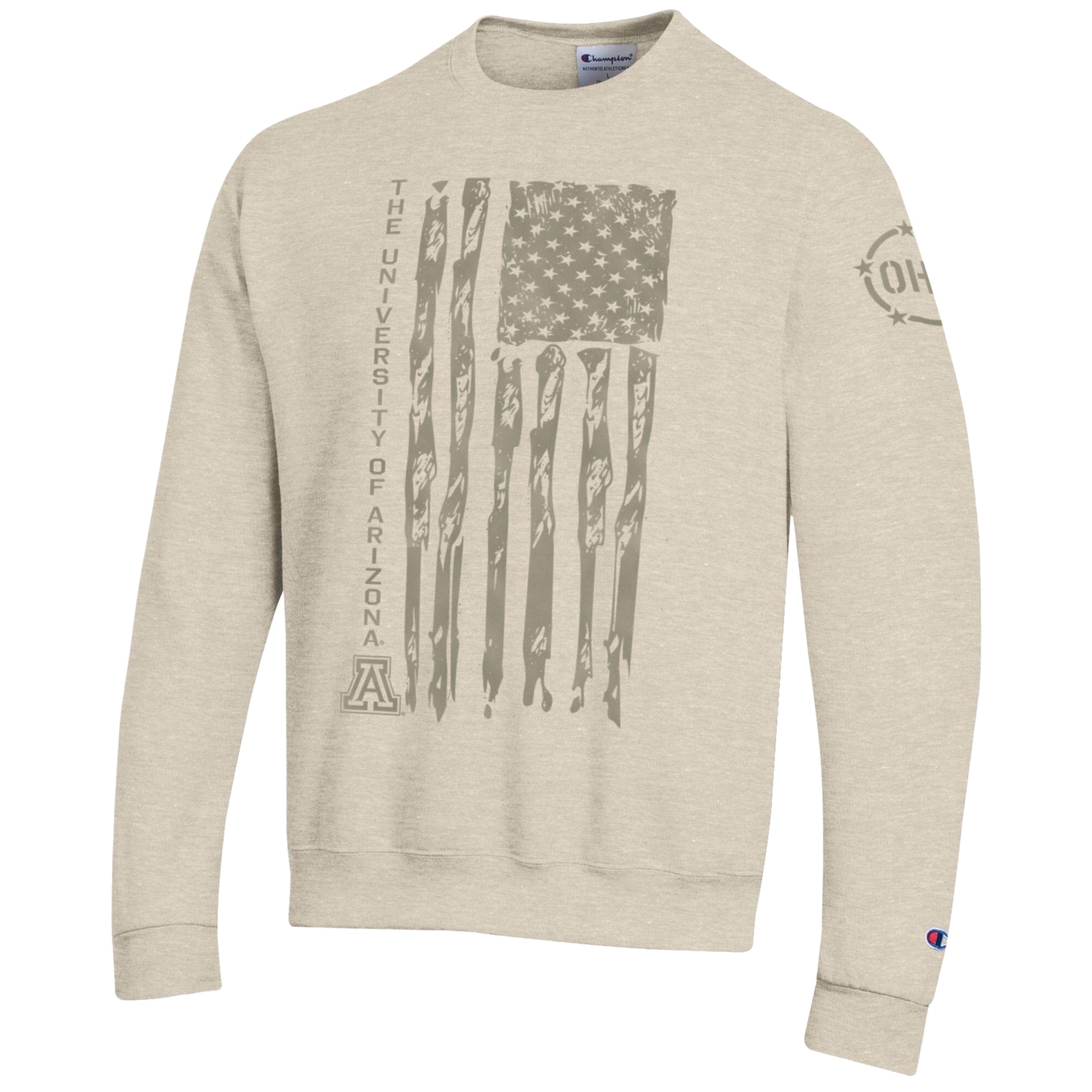 Sweat-shirt à col rond en polaire Champion Oatmeal Arizona Wildcats Operation Hat Trick Flag pour homme