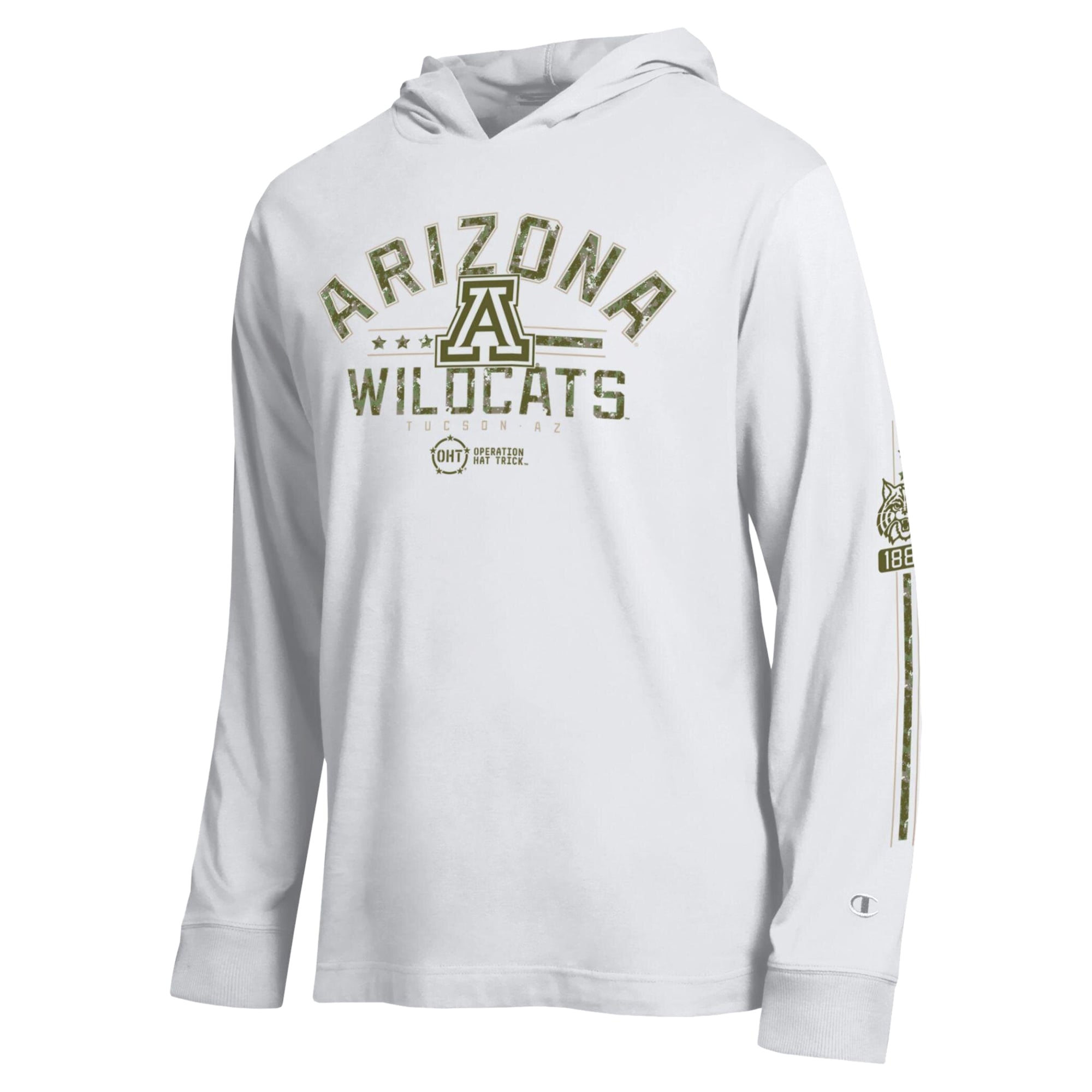 T-shirt à manches longues et capuche Champion White Arizona Wildcats Operation Hat Trick pour homme
