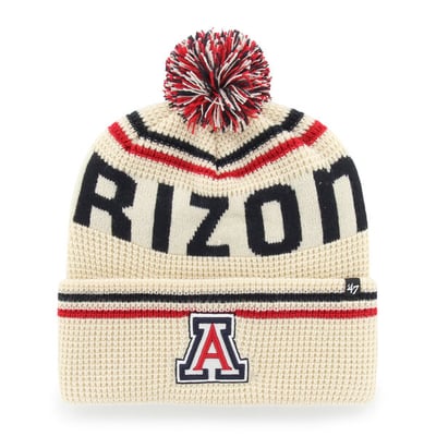  Arizona Wildcats '47 Unisex Quattrle Waffle Cuffed Knit Hat with Pom - Cream