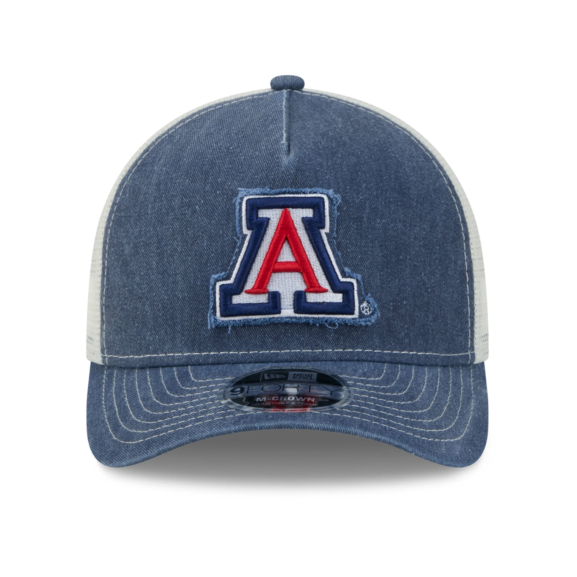 Casquette trucker unisexe New Era Arizona Wildcats bleu marine délavée, modèle 9FORTY ajustable