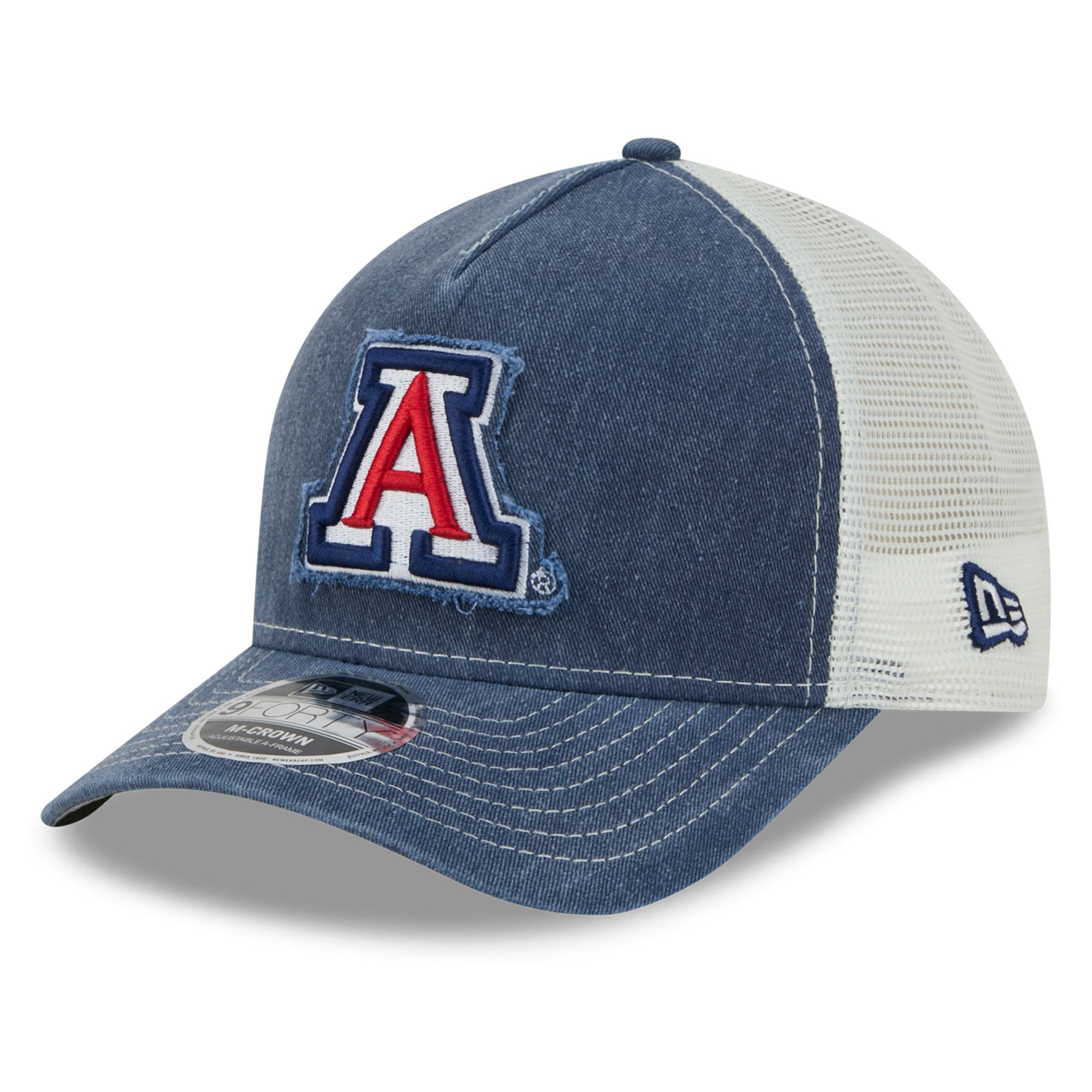 Casquette trucker unisexe New Era Arizona Wildcats bleu marine délavée, modèle 9FORTY ajustable