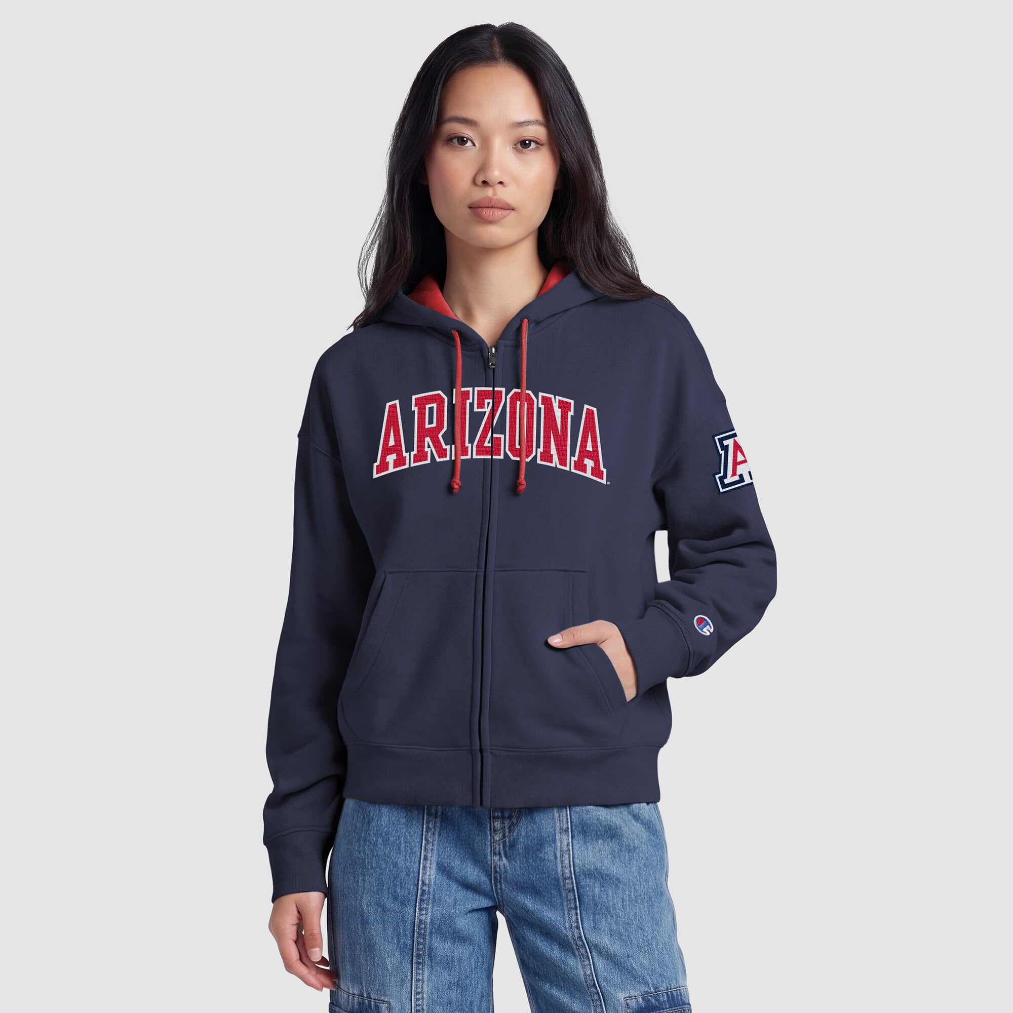 Sweat à capuche zippé en polaire Champion Navy Arizona Wildcats Arch pour femme