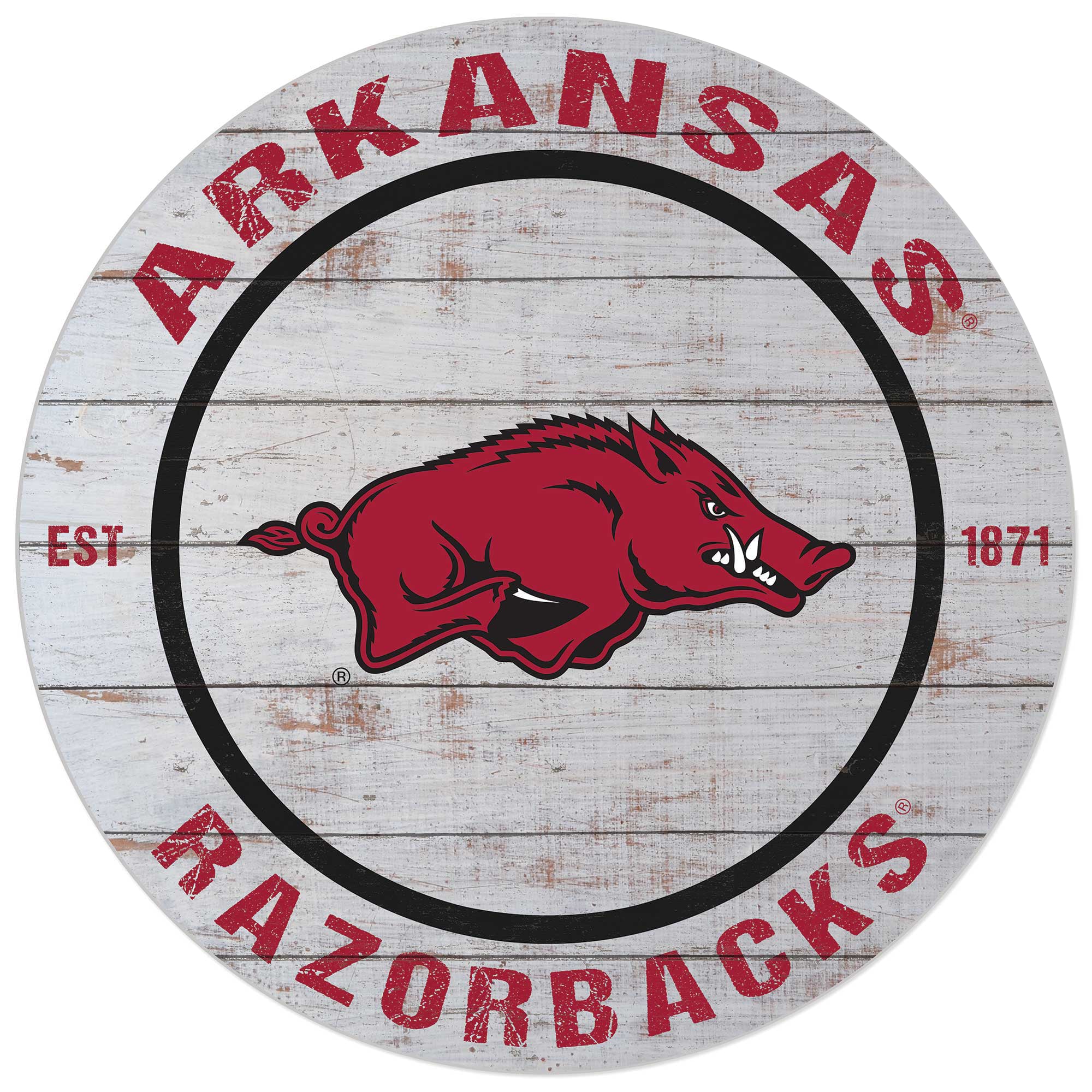A 20 Razorback Arkansas Razorbacks 20'' x 20'' Indoor/Outdoor Weathered Circle Sign