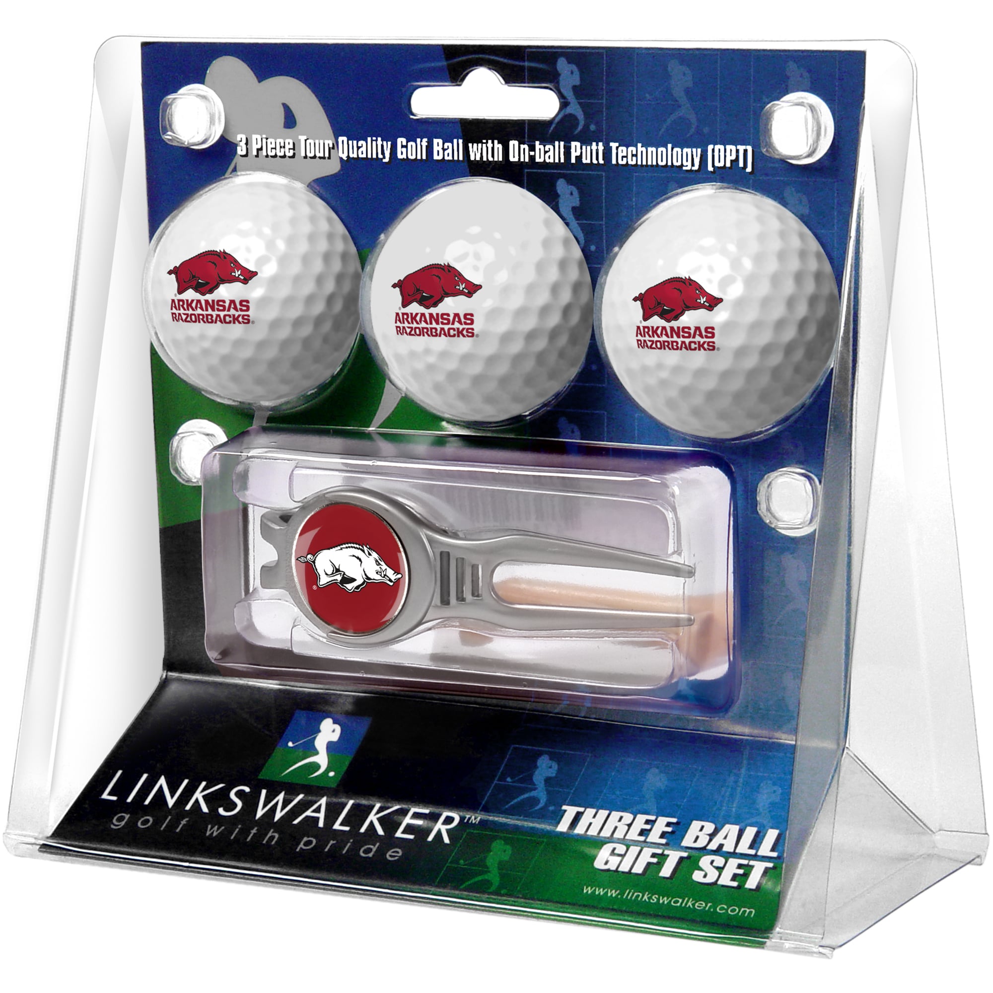 Arkansas Razorbacks 3-Ball Golf Ball Gift Set with Kool Divot Tool