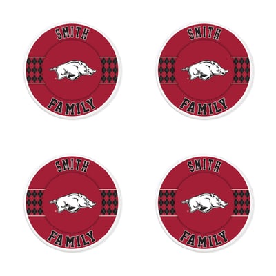 Arkansas Razorbacks 4" Personalized Circular Coasters 4-Pack Set