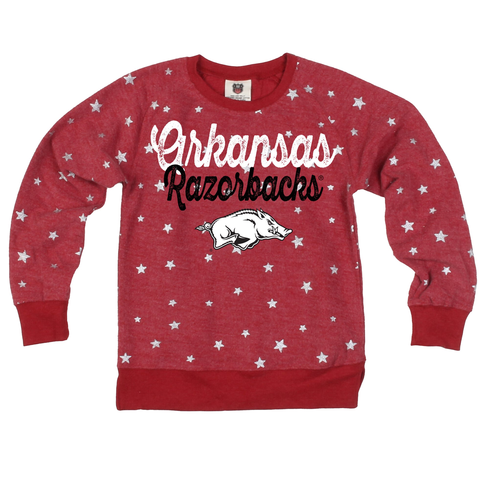 Girls Youth Wes & Willy Cardinal Arkansas Razorbacks Shimmer Star Reverse Fleece Sweatshirt