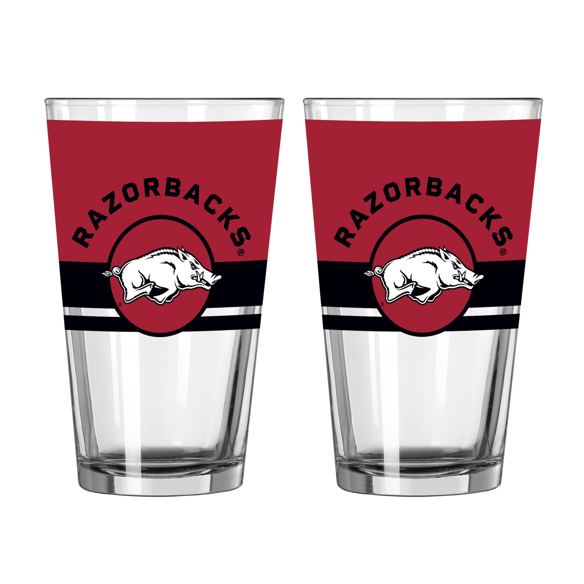 Logo Brands Arkansas Razorbacks Two-Piece 16oz. Horizon Pint Glass Set