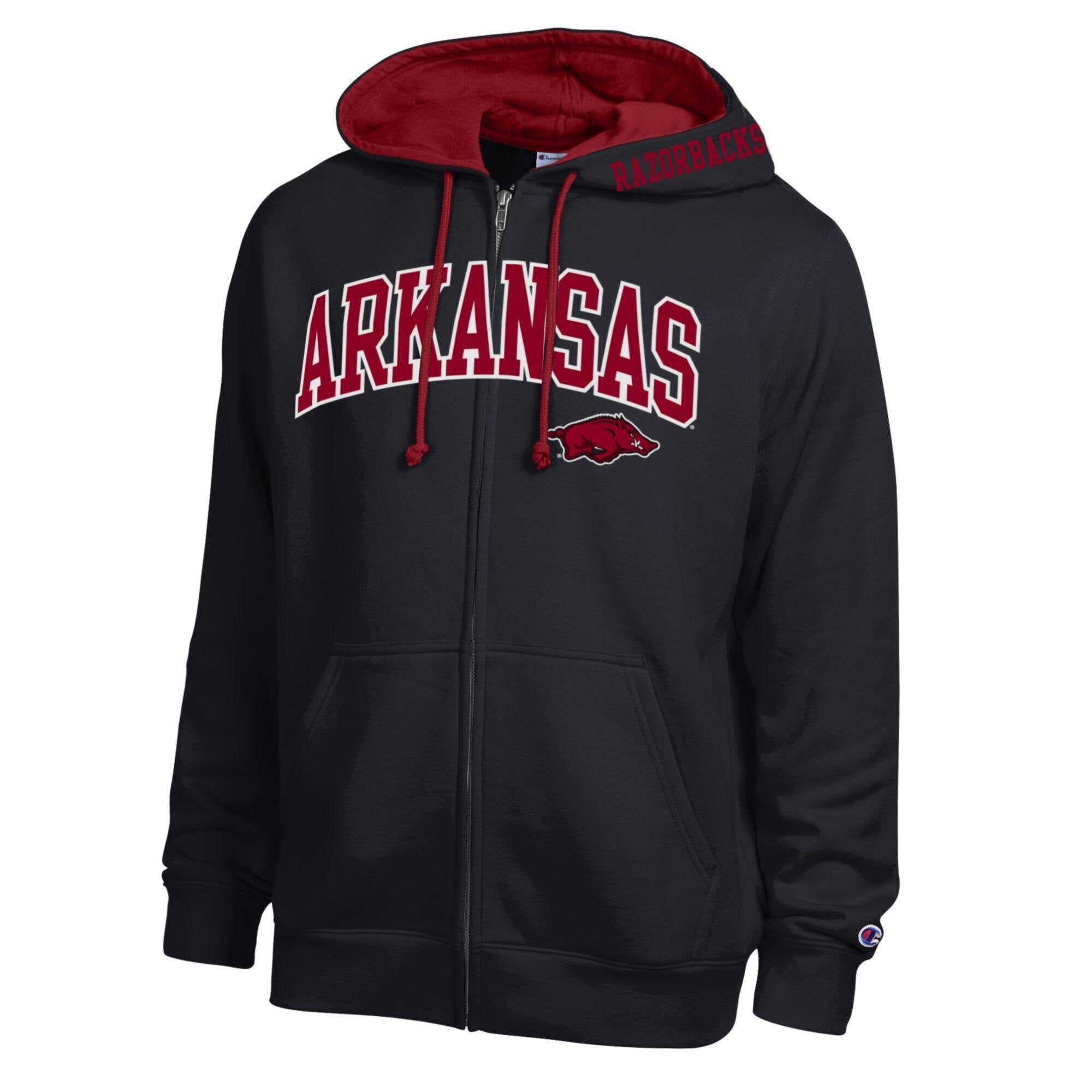 Sweat à capuche zippé en polaire Champion noir Arkansas Razorbacks pour homme