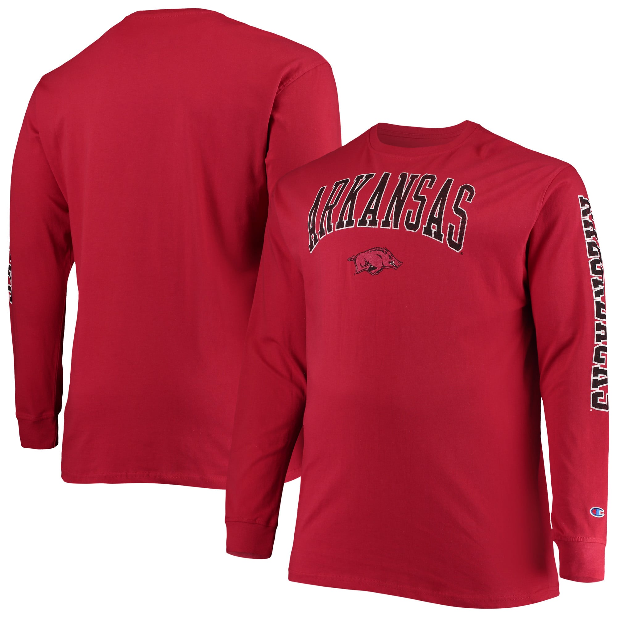 T-shirt à manches longues Champion Cardinal Arkansas Razorbacks pour hommes, grandes tailles, logo en arc sur le dessus