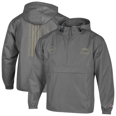  Arkansas Razorbacks Champion OHT Flag Packable Half-Zip Hooded Jacket - Graphite