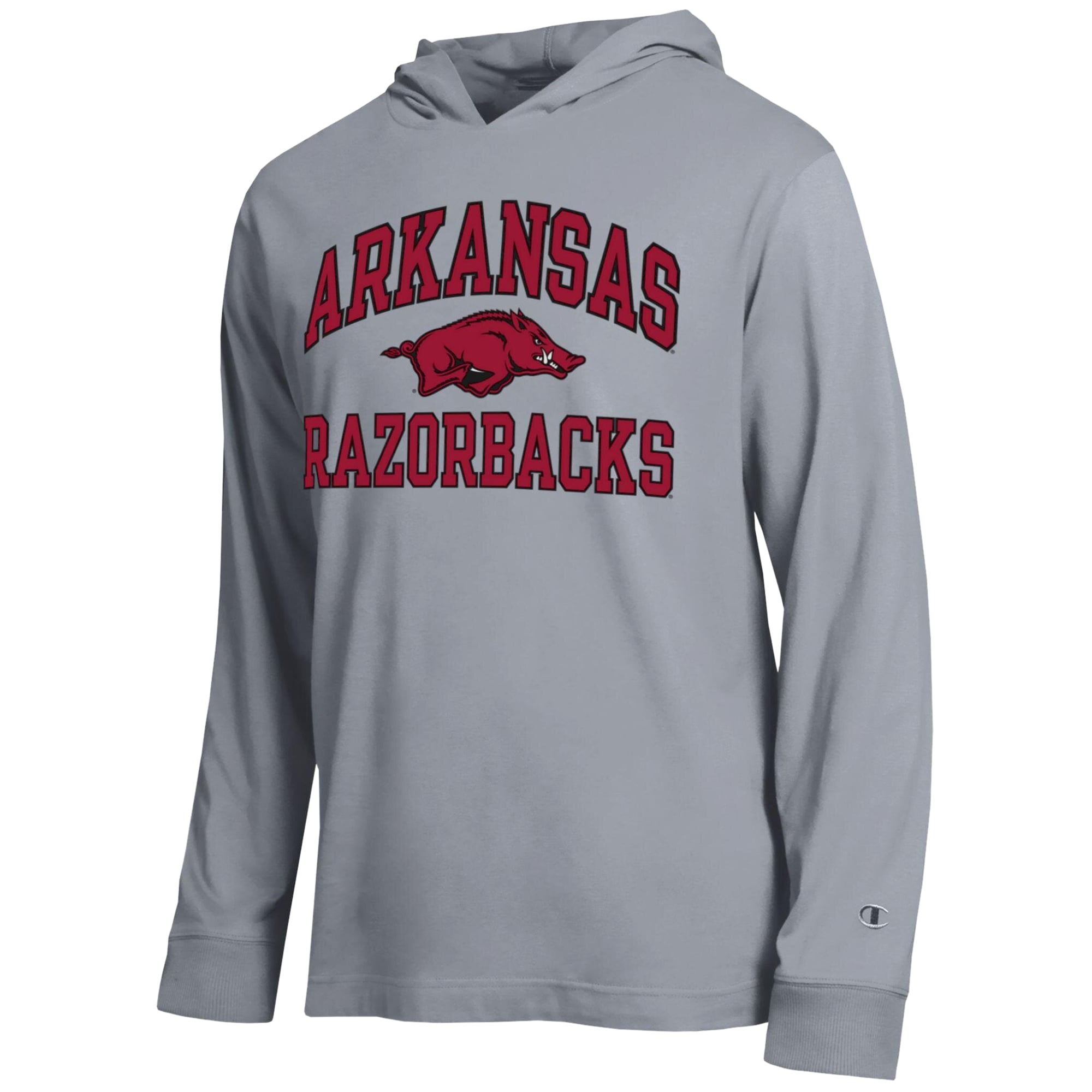 Men's Champion  Heather Gray Arkansas Razorbacks High Motor All-Star Long Sleeve Hooded T-Shirt