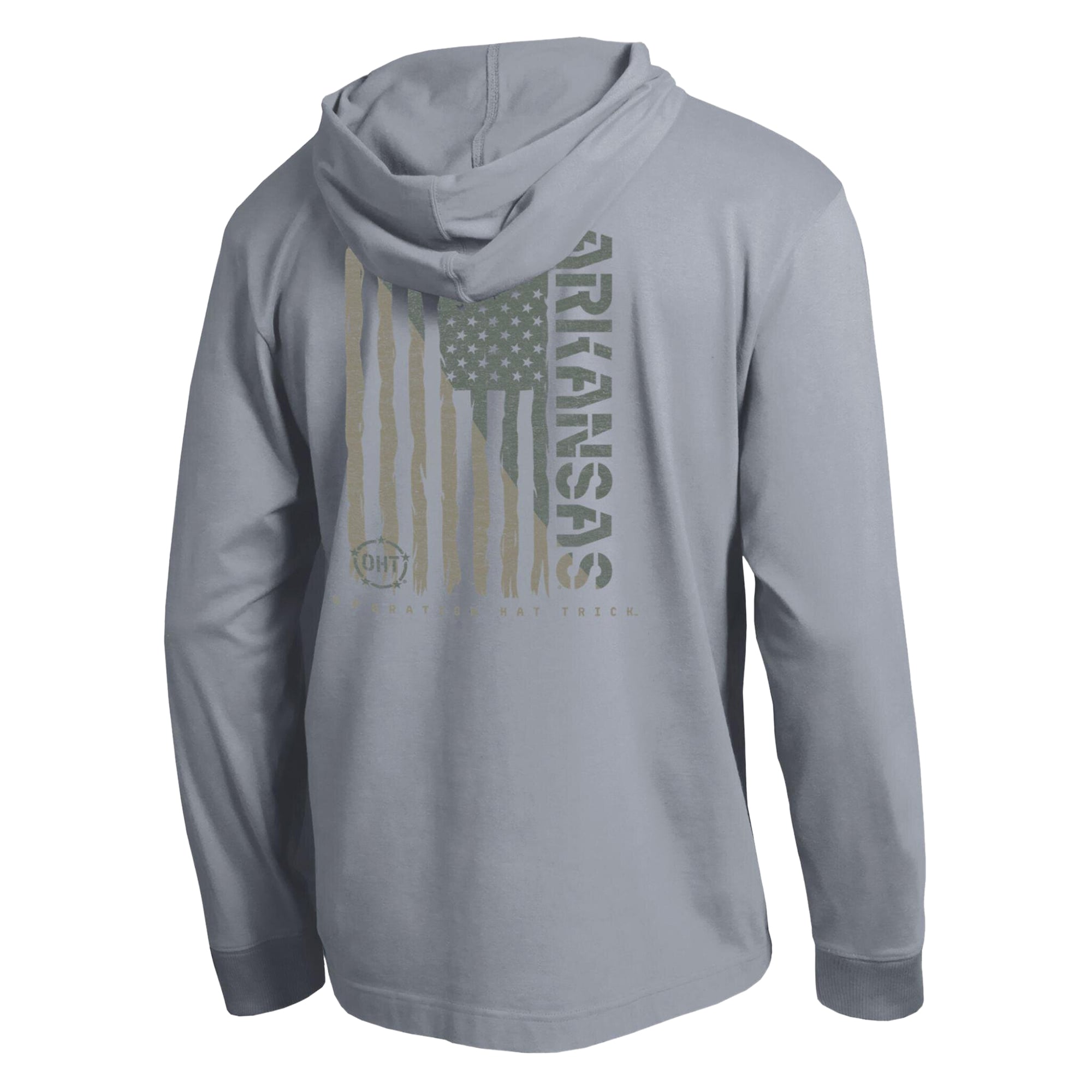 T-shirt à manches longues et capuche Champion Heather Gray Arkansas Razorbacks Operation Hat Trick Flag pour homme
