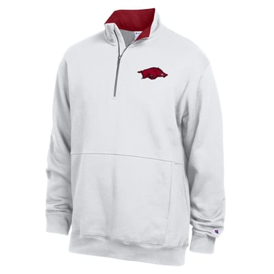 Pull-over polaire Arkansas Razorbacks Champion à fermeture éclair quart de tour - Blanc