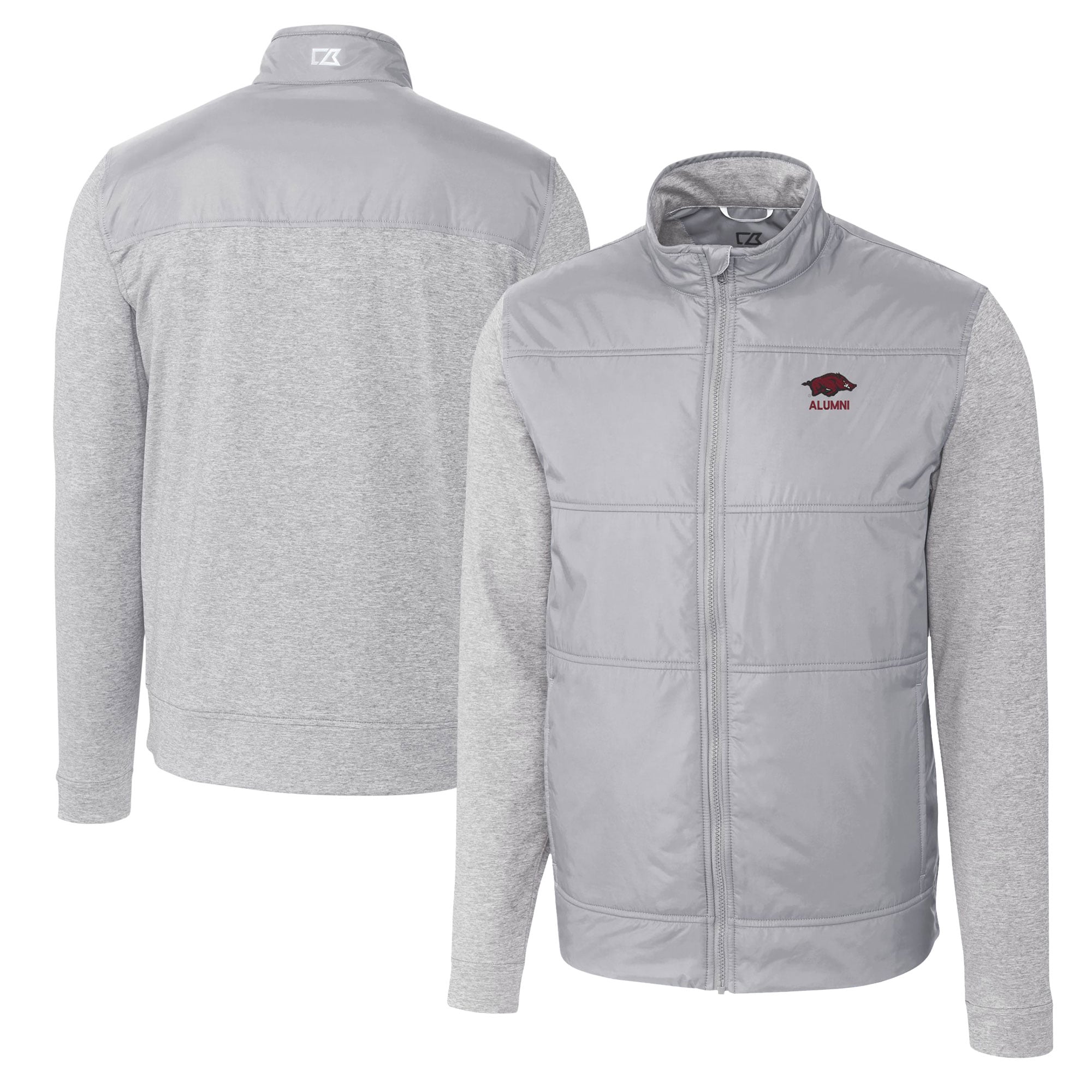 Arkansas Razorback Jacket Men's Cutter & Buck Gray Arkansas Razorbacks Alumni Logo Stealth Hybrid ...
