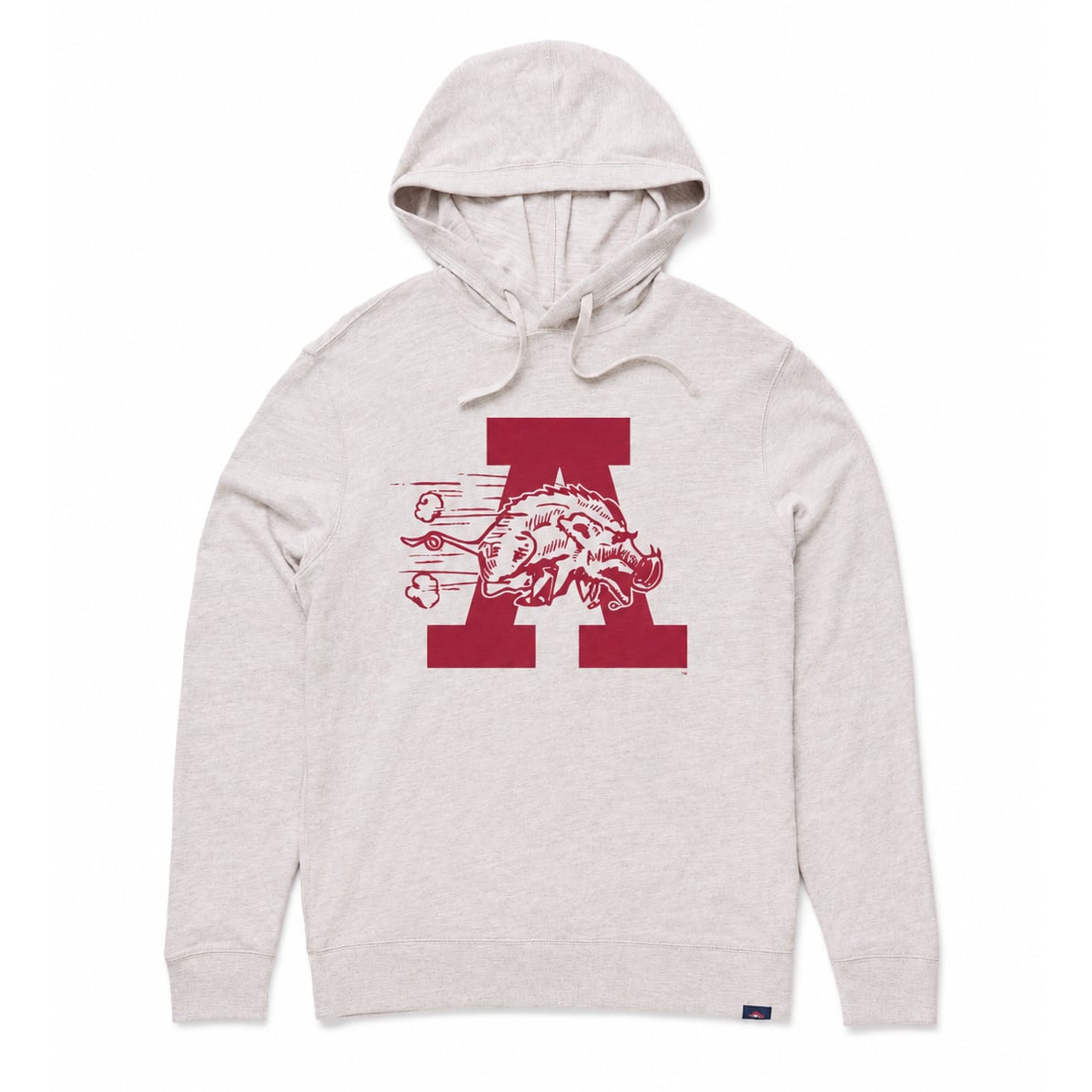Sweat à capuche FAHERTY pour homme, gris chiné, Arkansas Razorbacks, effet délavé.