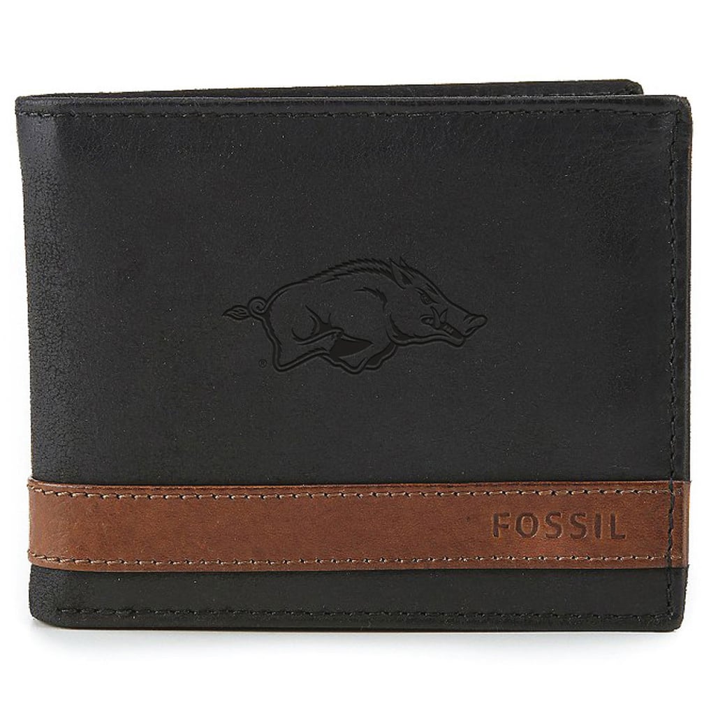 Men's Fossil Black Arkansas Razorbacks Quinn Flip ID Bifold Wallet