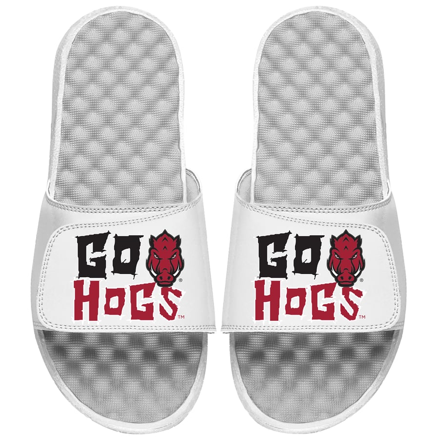 Men's ISlide White Arkansas Razorbacks Go Hogs Slide Sandals