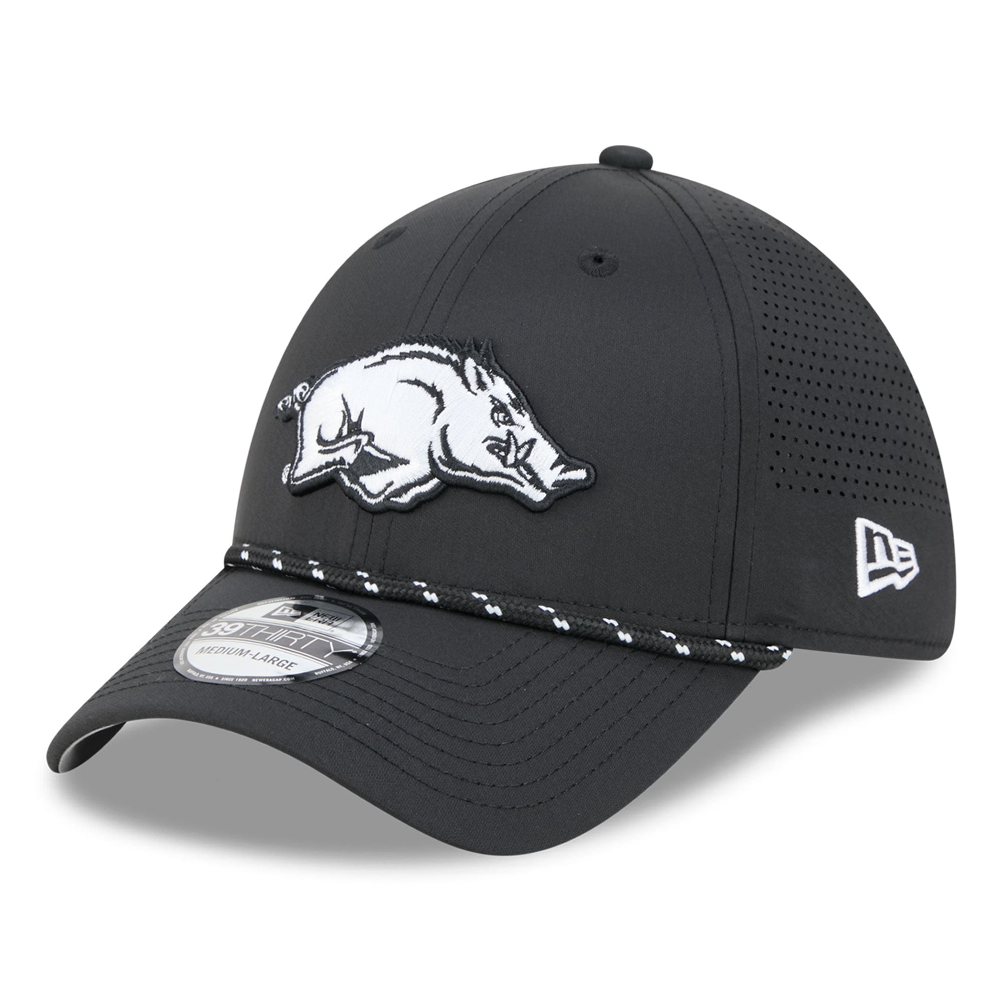 Casquette extensible New Era noire Arkansas Razorbacks Performance Rope 39THIRTY pour homme