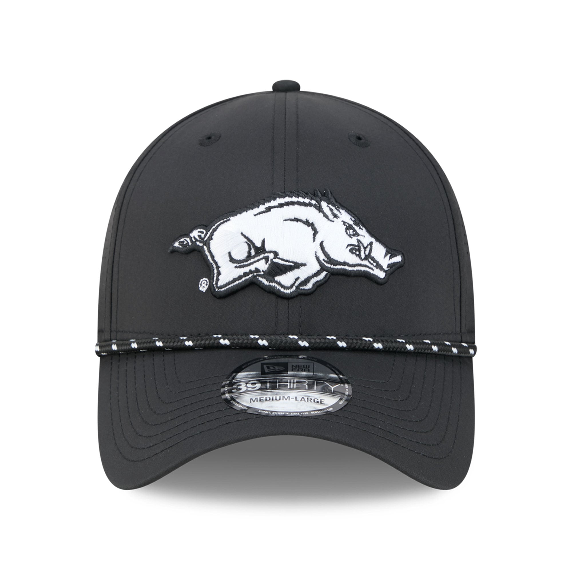 Casquette extensible New Era noire Arkansas Razorbacks Performance Rope 39THIRTY pour homme