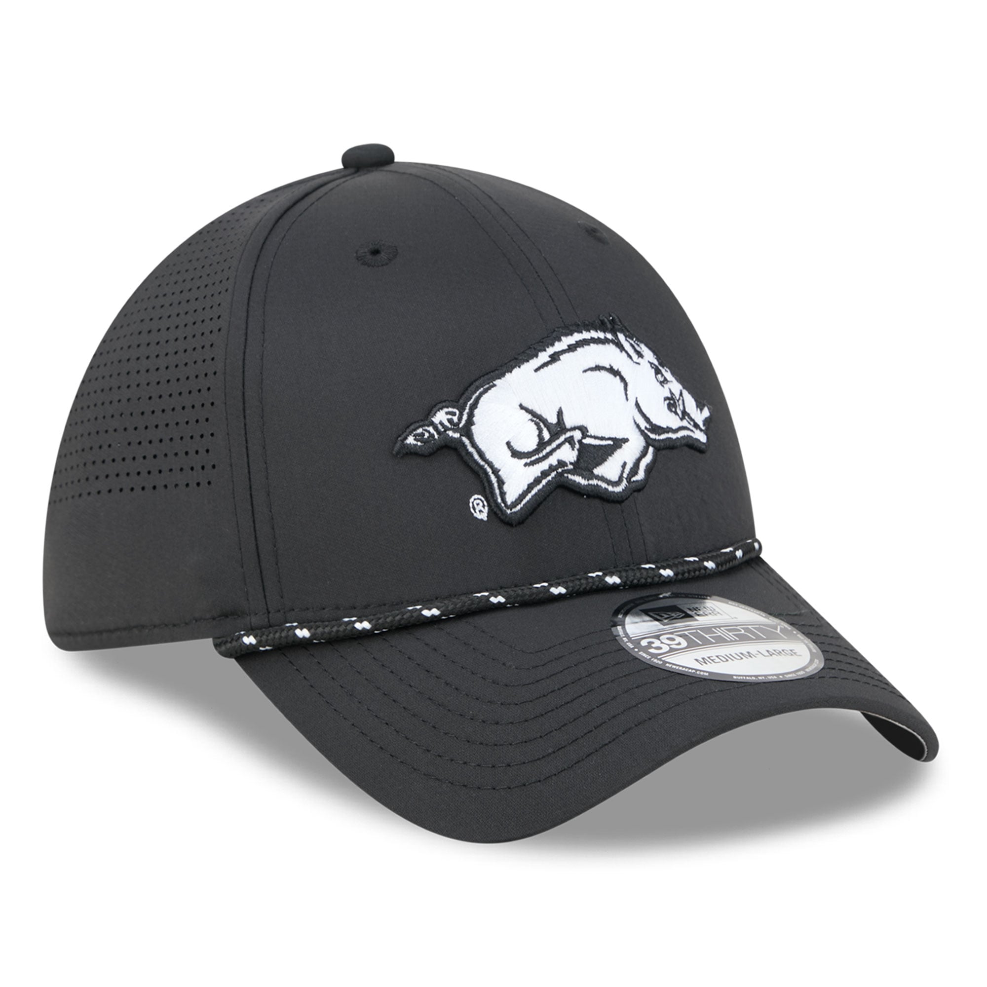 Casquette extensible New Era noire Arkansas Razorbacks Performance Rope 39THIRTY pour homme