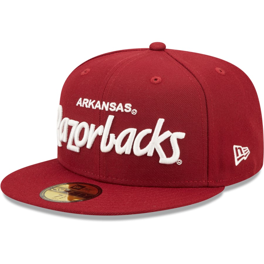 Arkansas Razorbacks Script A Men's New Era Cardinal Arkansas Razorbacks Script Original 59FIFTY ...