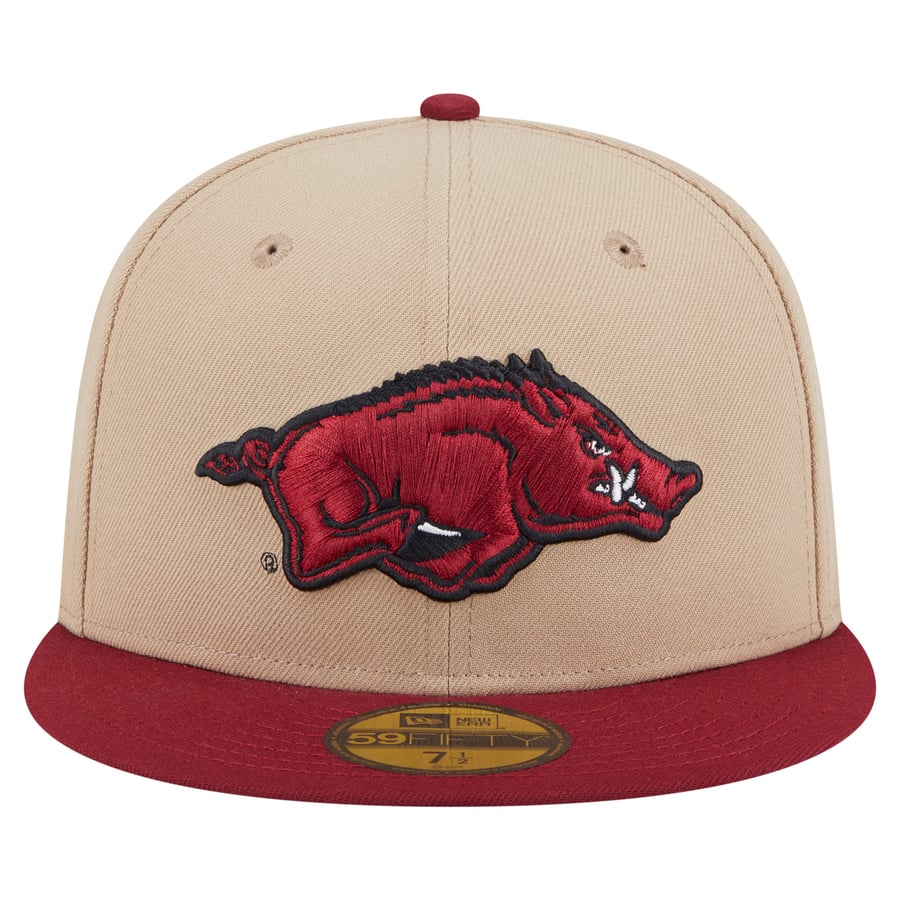 Straw Hat Razorback Men's New Era Khaki Arkansas Razorbacks Two-Tone 59FIFTY Fitted Hat
